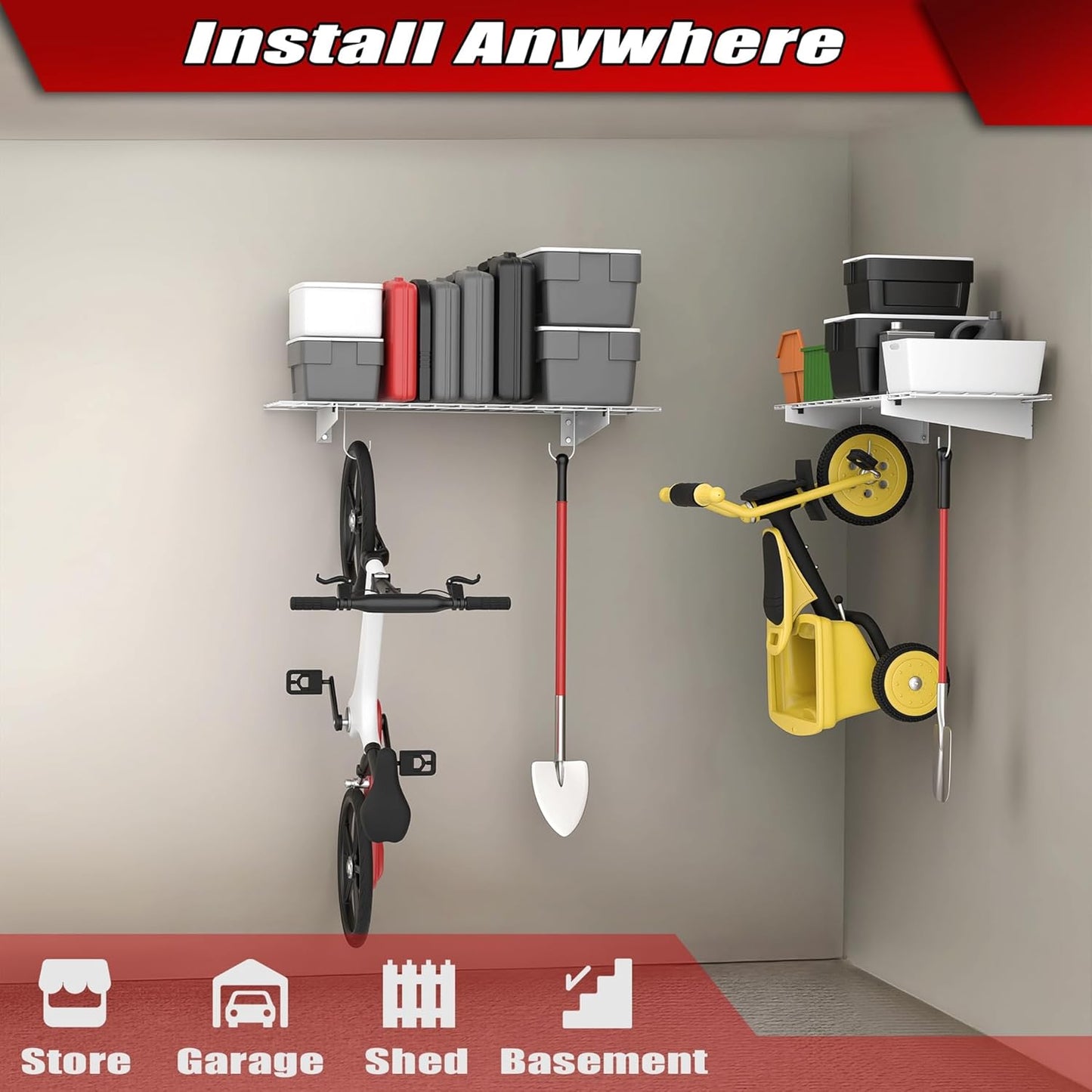 WALMANN 2 Pack Garage Wall Shelves, 45x15 inch Wall Mounted Storage Shelves for Garage Heavy Duty Floating Shelf, Holds Up to 220 lbs(White)