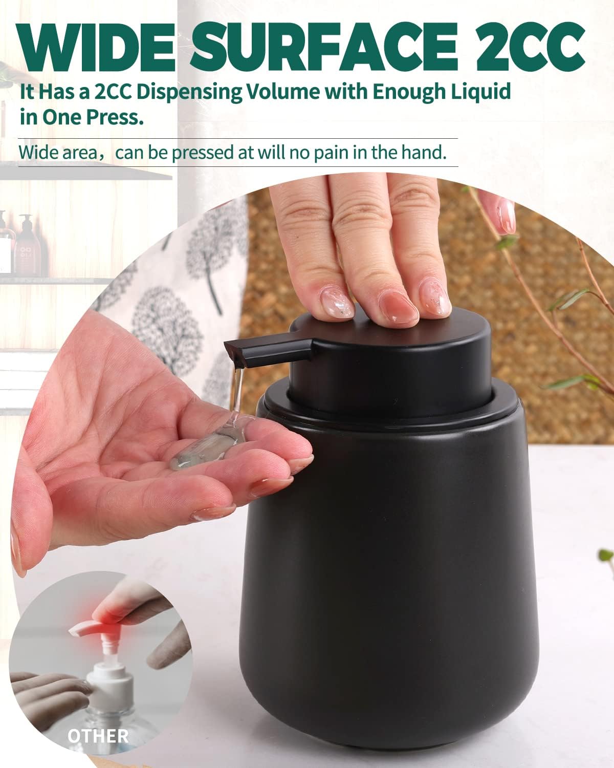 Bosilunlife Black Lotion Dispenser - 12Oz Ceramic Soap Dispenser Bathroom Refillable Liquid Hand Wash Dispenser for Bathroom Kitchen Dish Soap Dispenser with Easy-to-Press Pump