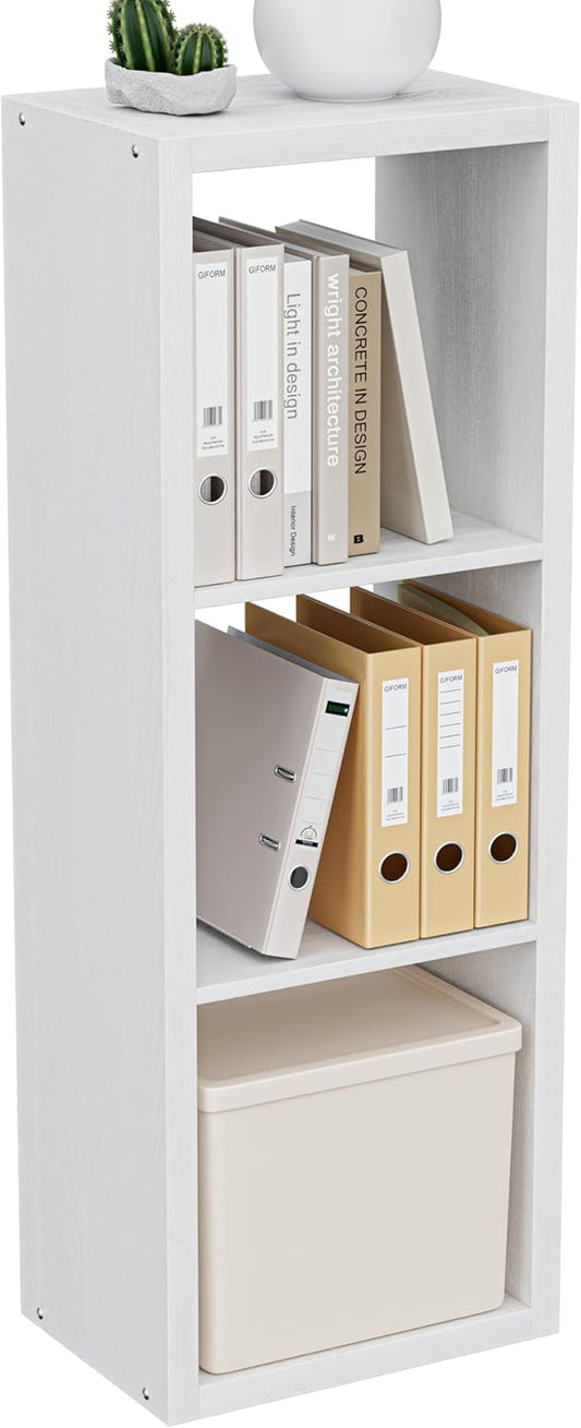 Cube Storage Organizer Bookcase, 3 Tier Decorative 11 inch Open Back Cubical Shelf with Thickened Border, Display Bookshelf for Living Room, Home Office, Sturdy Room (White, 3 Cube)