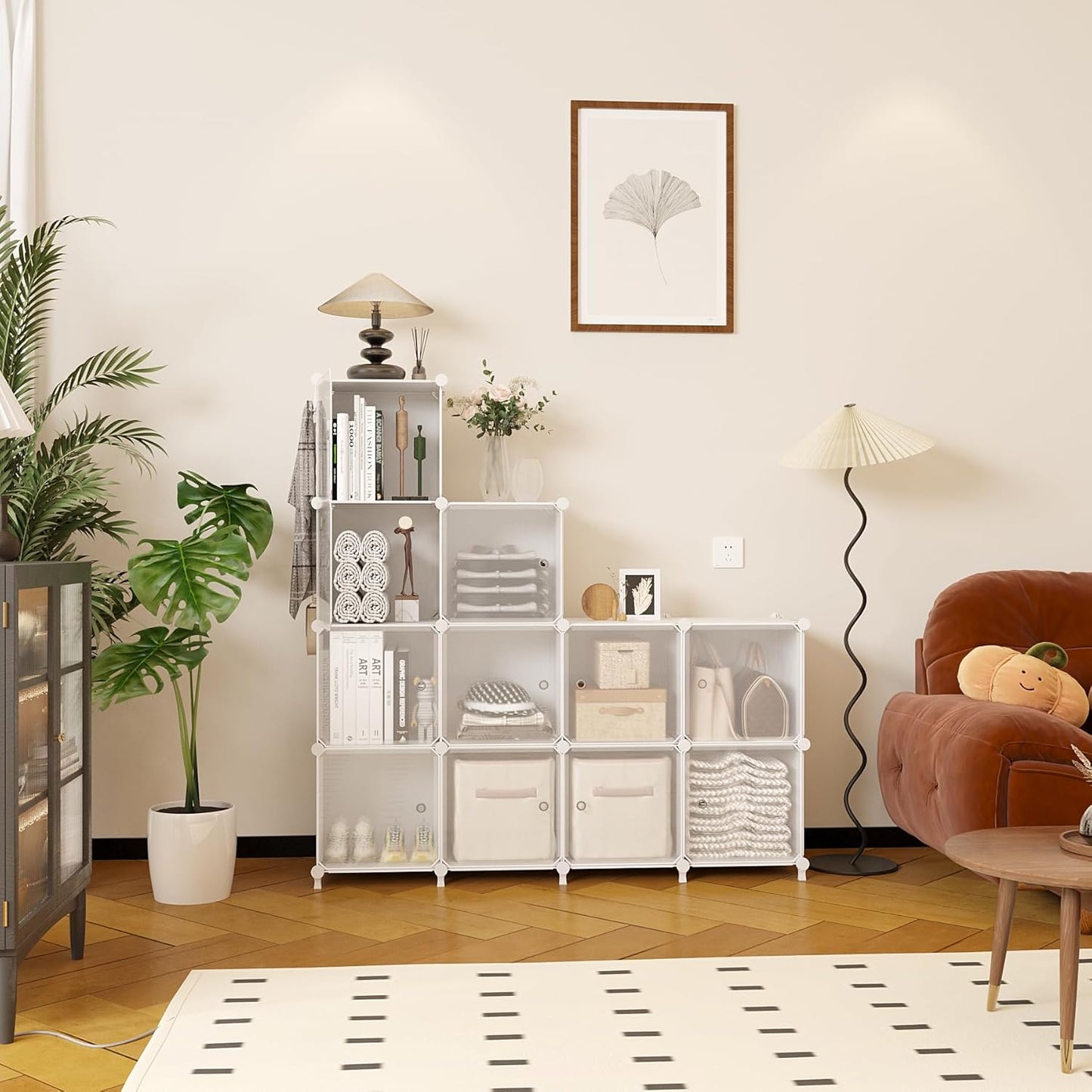 AWTATOS Cube Storage Closet Organizer 12 Cube Storage Shelves with Doors Closet Organizers and Storage Stackable Clothes Organizer for Bedroom, Home Office, White