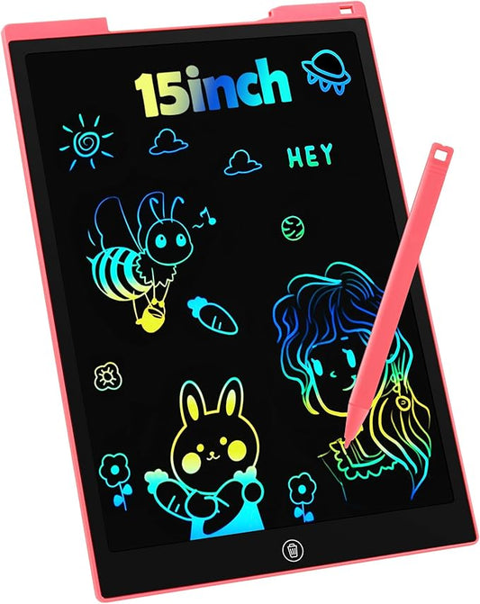 LCD Writing Tablet Doodle Board, 15 inch Colorful Drawing Tablet Writing Pad for Kids, Electronic Erasable Learning Educational Girls Gifts Toys for 3 4 5 6 7 Year Old Girls Boys