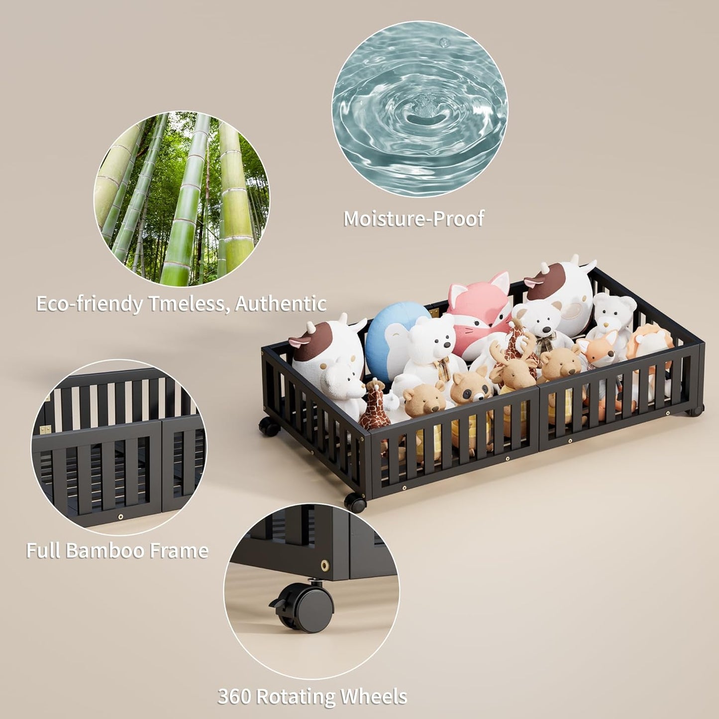 Bamboo Under Bed Storage with Wheels (2-Pack) – Rolling Underbed Shoe Organizer Box for Shoes, Blankets, Toys, Clothes Container Space-Saving Organizer Bins for Bedroom, Closet, Dorm, Nursery