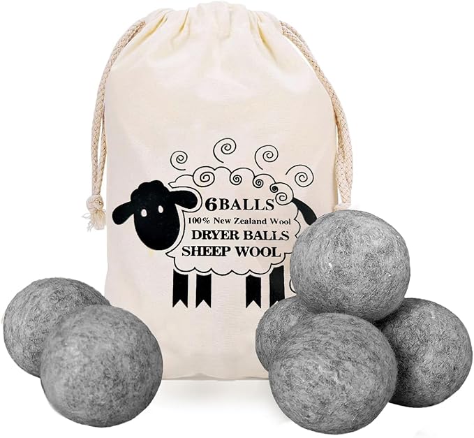 6 Pack Wool Dryer Balls Laundry Reusable Anti Static, Cotton Balls Wool Laundry Balls for Dryer Reduces Clothing Wrinkles Natural Fabric Softener Last 1000+ Loads (Dark Grey, 2.75 in/7 cm)