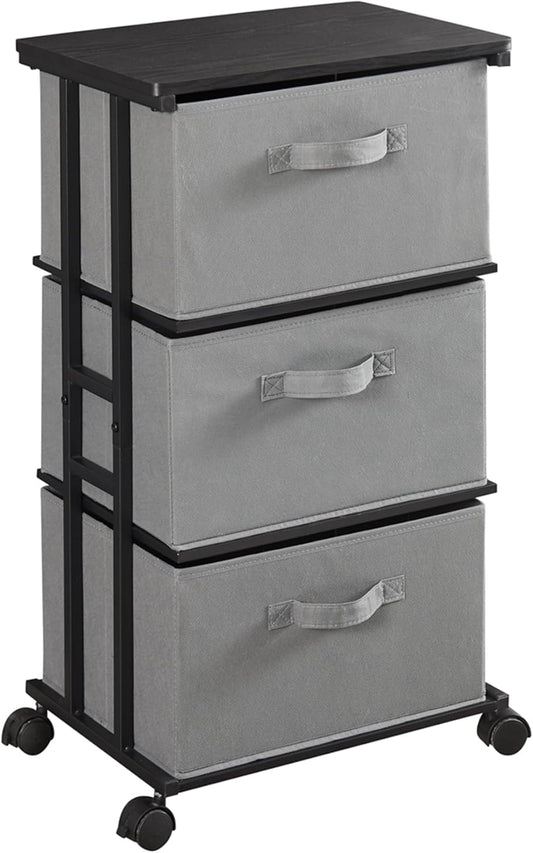 MAX Houser Dresser Tower with 3 Drawers for Bedroom, Fabric Storage Organizer Unit, Chest of Drawers with with WoodTop, Small Vertical Storage for Guest Room, Closet, Entryway, Nursery (Grey)