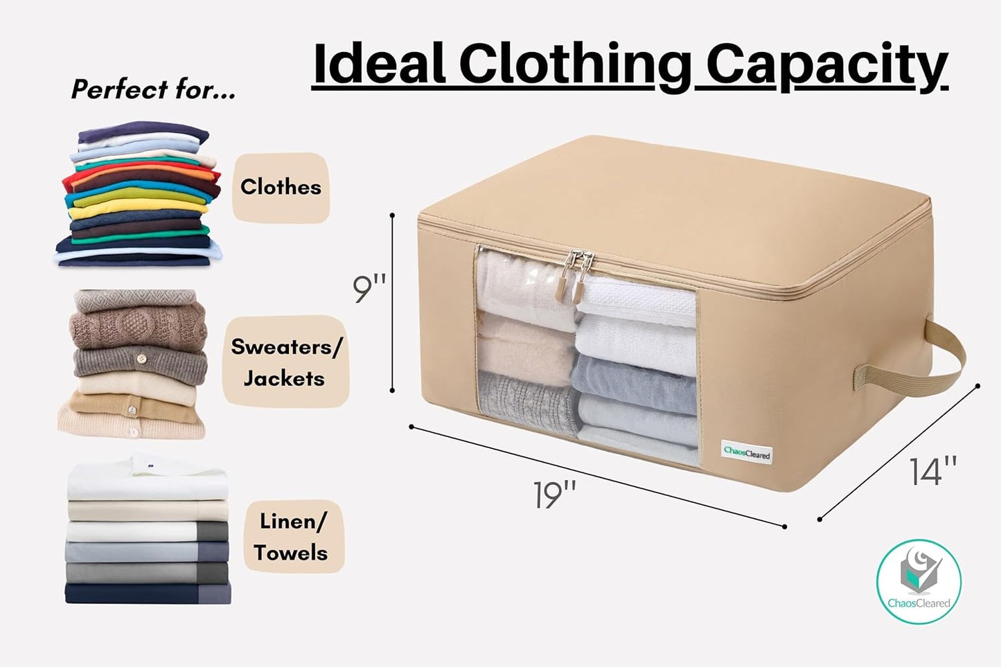 Clothing Storage Bags Clothes Organizer folding fabric bags for sweaters, clothing, garment, bedding, quilt, linens, large folding organizers with zip & window, mothproof underbed space saver bins