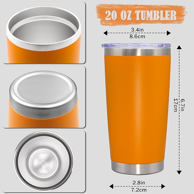 20 oz Tumbler Coffee Travel Tumblers Bulk with Lid Stainless Steel Double Wall Vacuum Insulated Mug Powder Coated Cups fit Car Cupholder for Hot and Cold - Orange, 12Pack