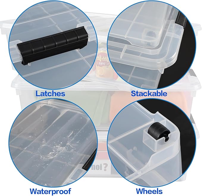 Hespama 25 Quart Clear Plastic Underbed Storage Bin with Wheels, 3 Pack