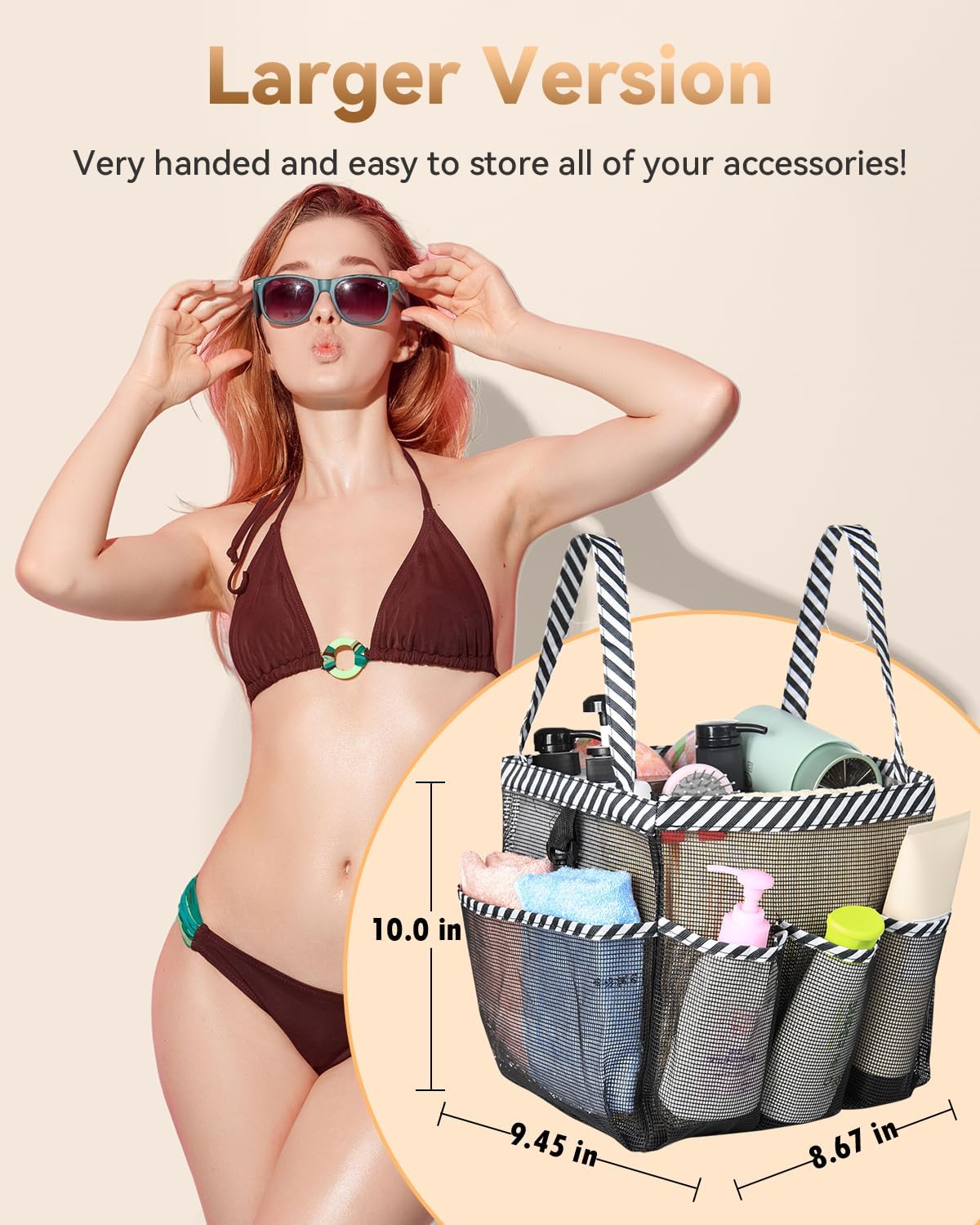 Temede Mesh Shower Caddy Tote, Large Shower Caddy Basket Portable, Quick Dry Hanging Toiletry Bag, 8 Storage Pocket Handle Bath Organizer for College Dorm, Gym, Camp, Travel