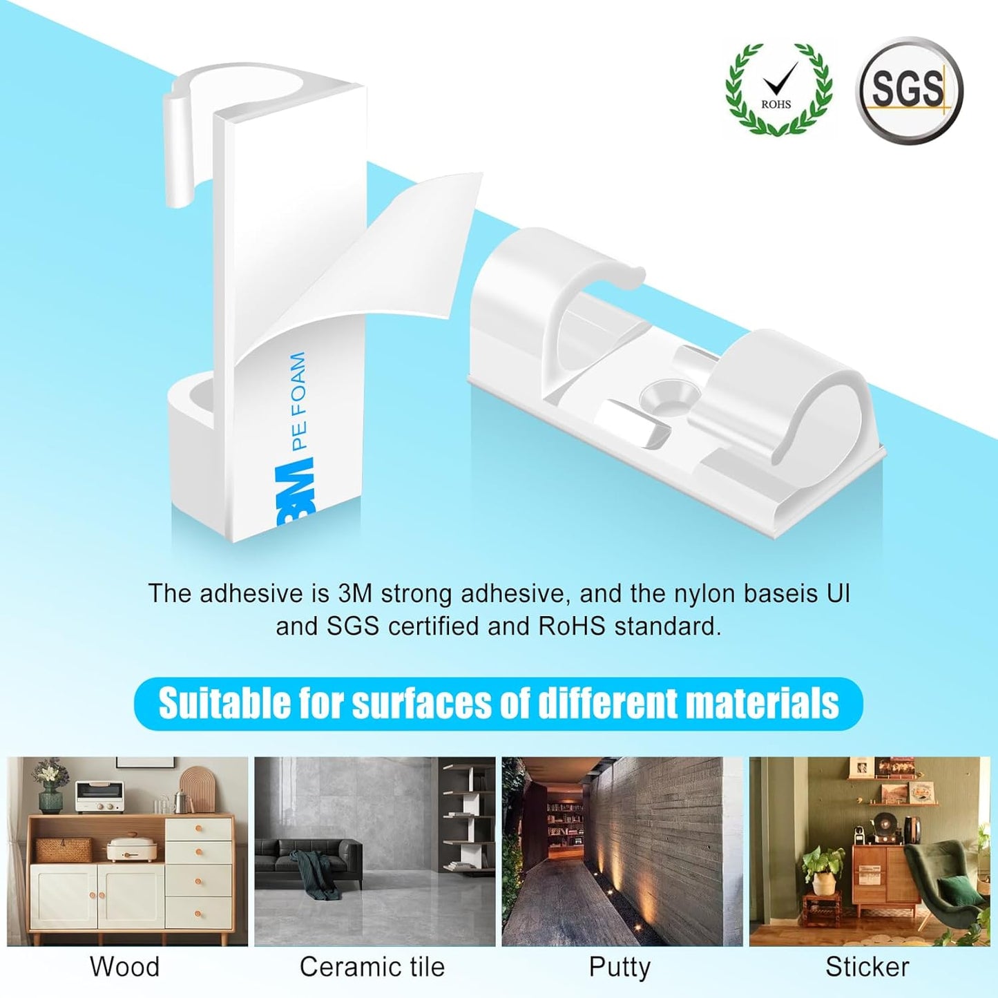 XHF 35pcs Large Self Adhesive Cable Clips White,Wire Clips Cable Management Wire Organizer Cord Holder for Under Desk, Car, Wall, TV PC Ethernet Cable