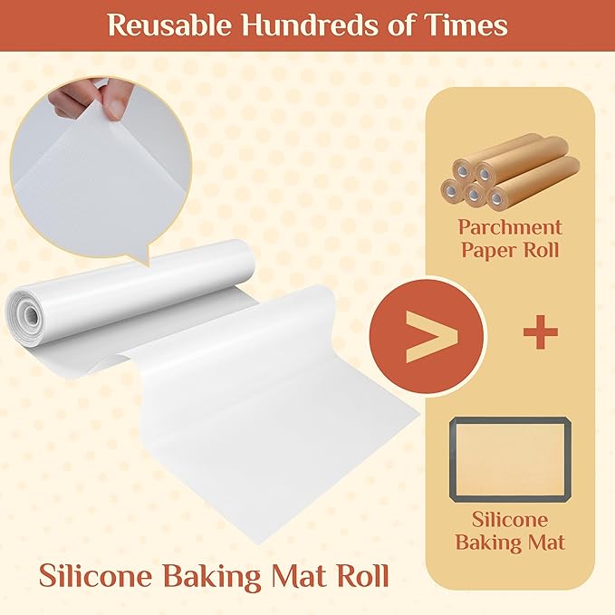 Silicone Baking Mat, 20 IN x 6 FT Free Cutting Baking Sheet,Non-Stick Reusable Dough & Pastry Mat,Non-Slip Silicone Mat Roll for Air Fryer Liner,Freeze Dryer,Oven Baking Pan,Kitchen Counter