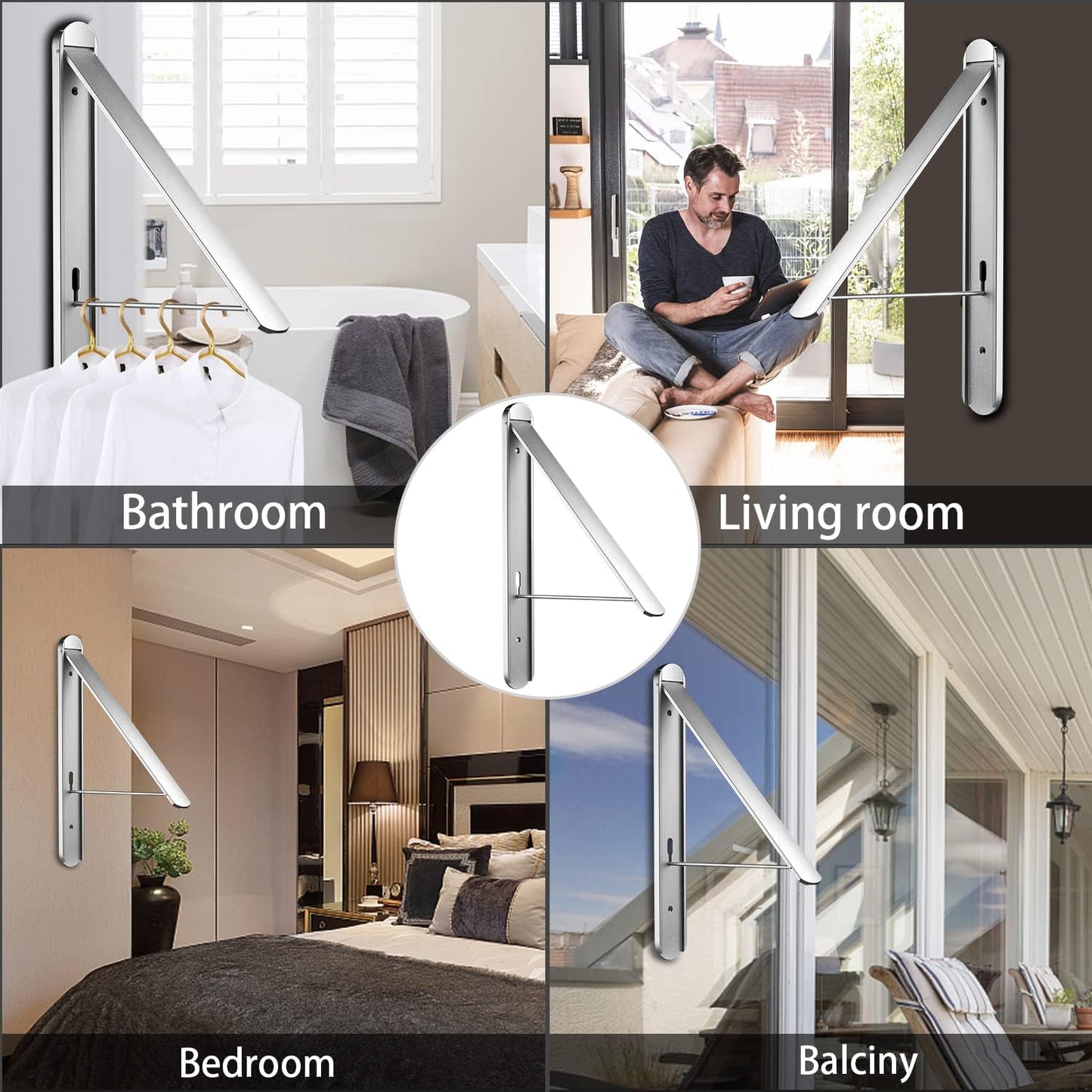 Clothes Drying Rack for Small Laundry Rooms, Clothes Drying Rack Folding Indoor, Wall Mounted Clothes Rack Foldable, (Aluminum, Silver)