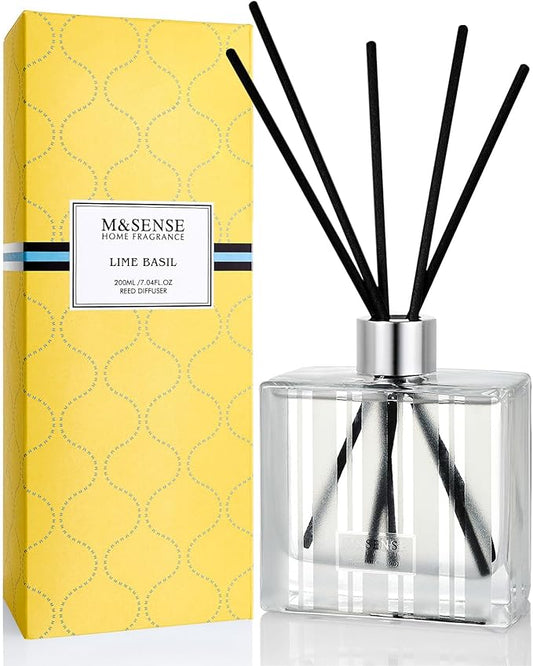M&SENSE Lime Basil Reed Diffuser Set - 7.04oz Scent Diffusers for Home, Non-Toxic Essential Oil Diffuser with Sticks, Fragrance Diffuser Gift for Bedroom Bathroom Office