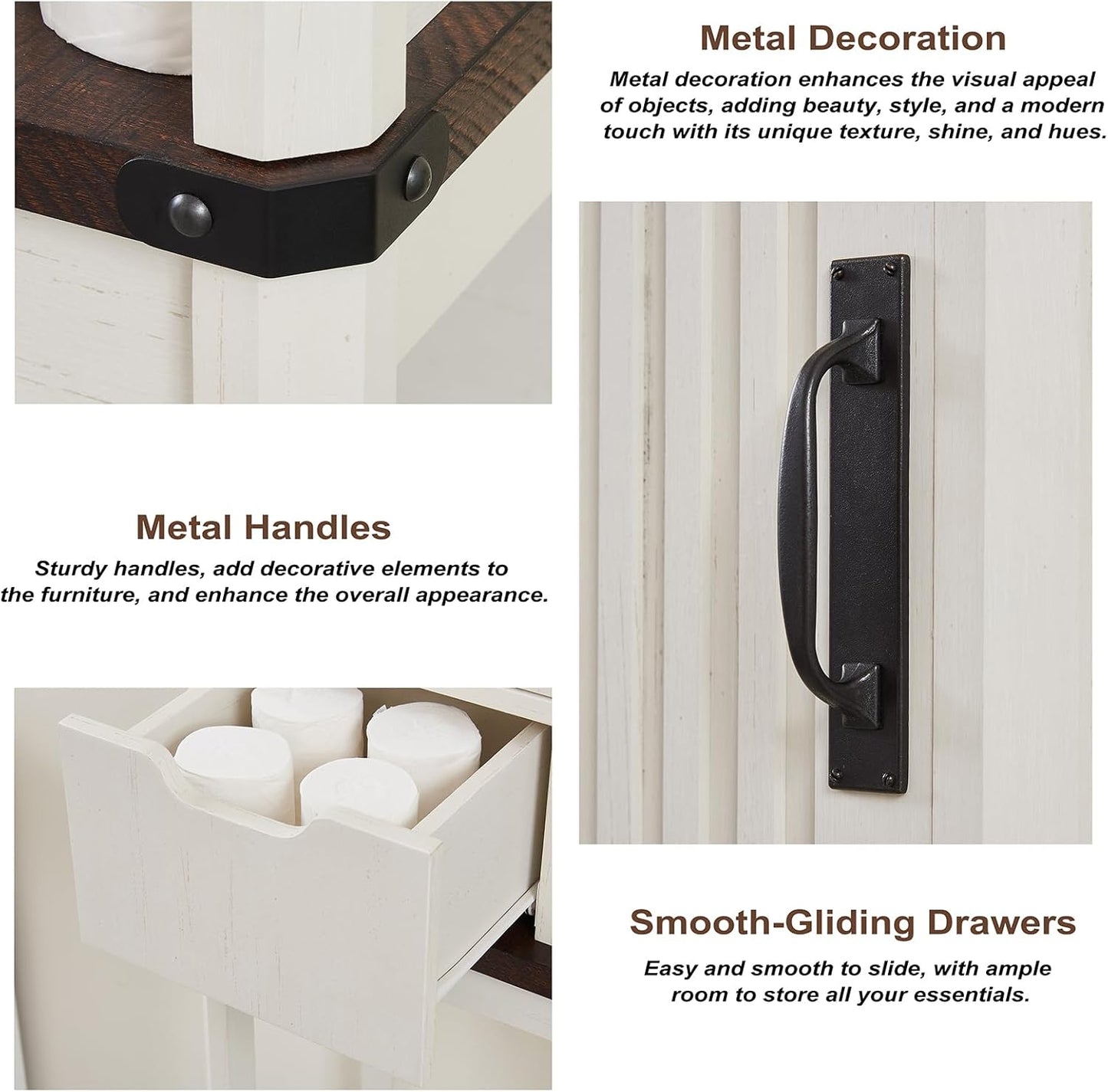 Over The Toilet Storage Cabinet, Farmhouse Storage Cabinet with Adjustable Shelves and Sliding Barn Door, Free Standing Over Toilet Bathroom Organizer (Antique White)