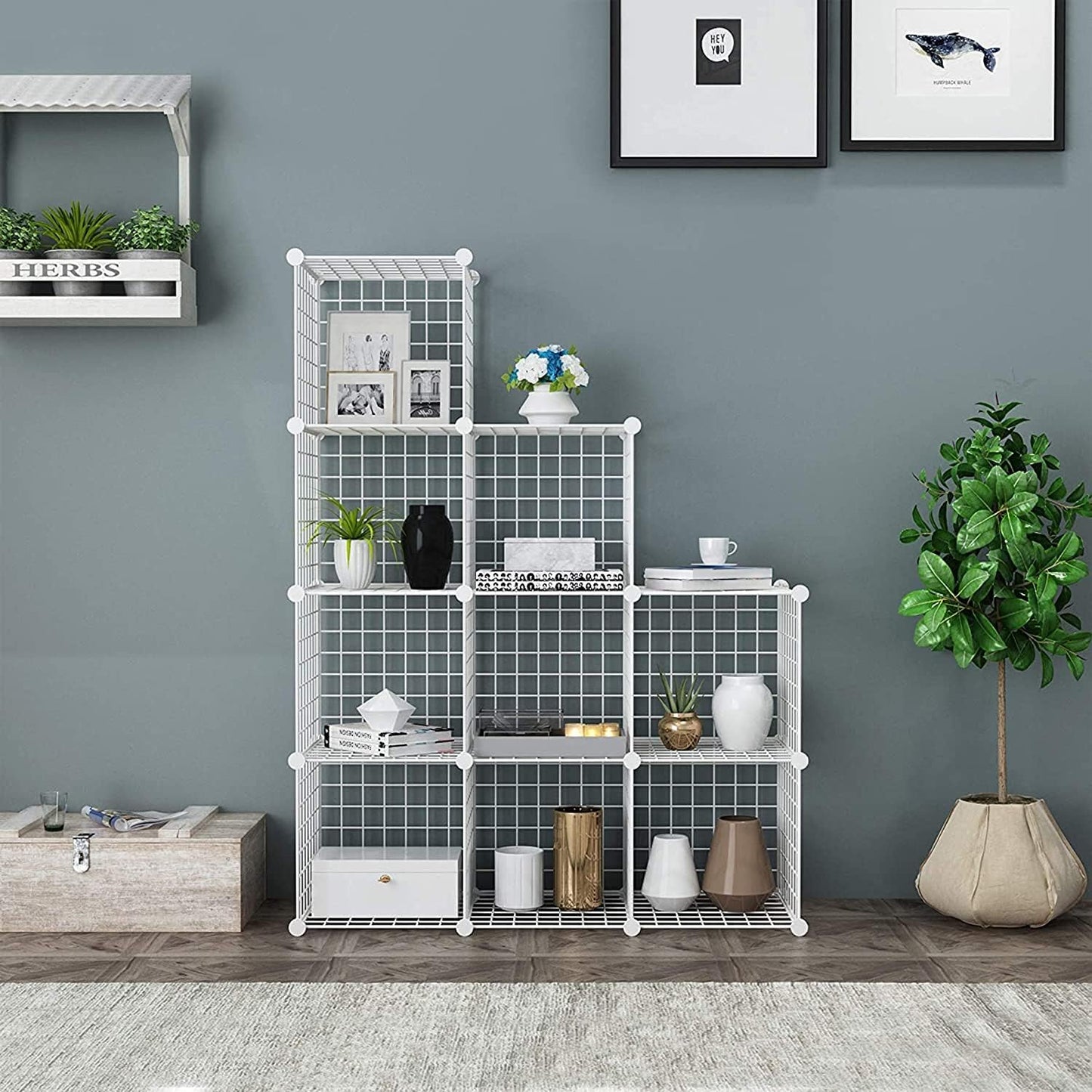 C&AHOME Wire Cube Storage, 9-Cube Organizer Metal, Wire C Grids Storage, Storage Bins Shelf, Modular Bookshelf, Closet Cabinet Ideal for Home, Living Room, Office 36.6”L x 12.4”W x 48.4”H White