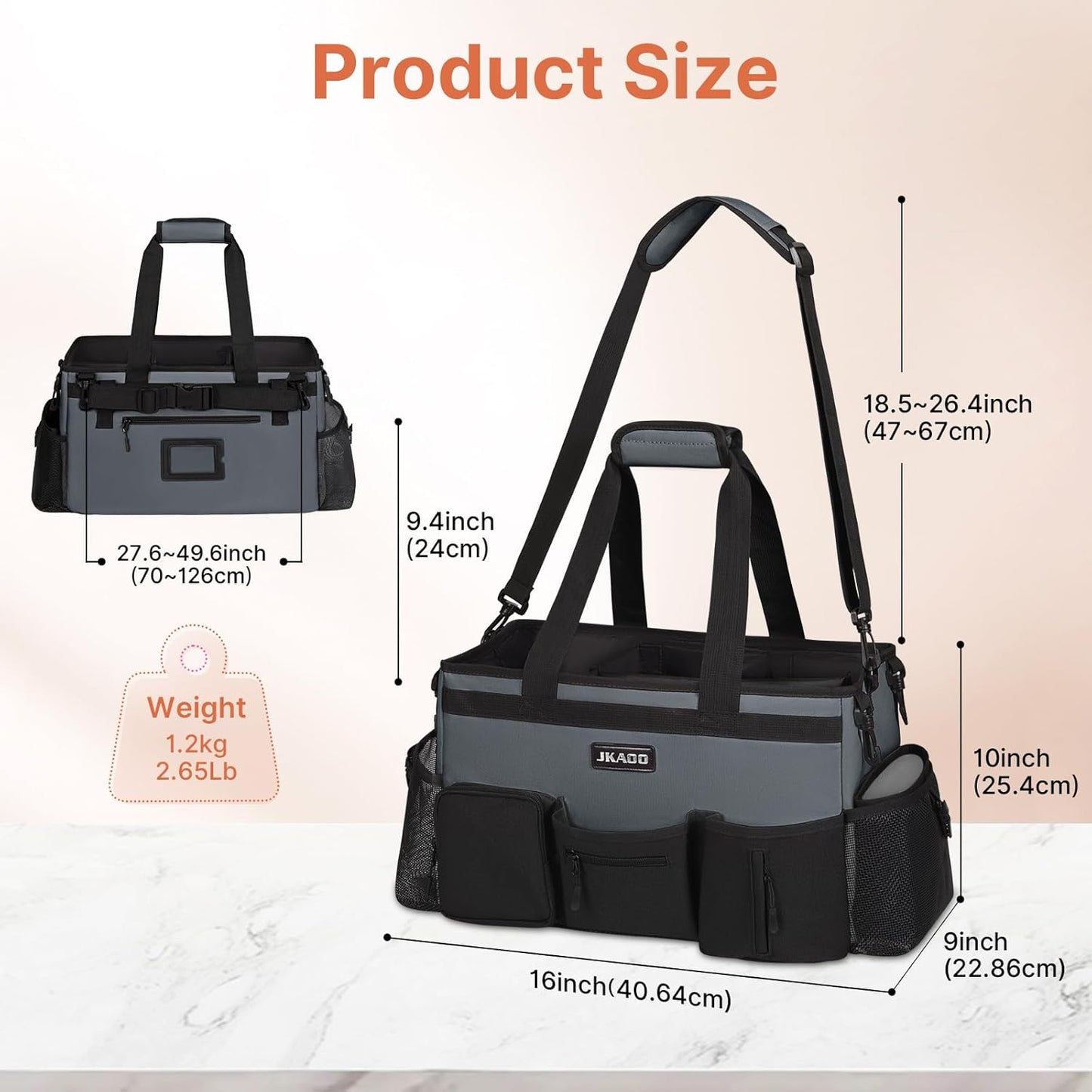 Large Wearable Cleaning Caddy Bags,Cleaning Supplies Storage Bag with Handles and Adjustable Shoulder Strap and Removable Waist Straps,Waterproof Cleaning Bags for Home,Car,Office (Gray)