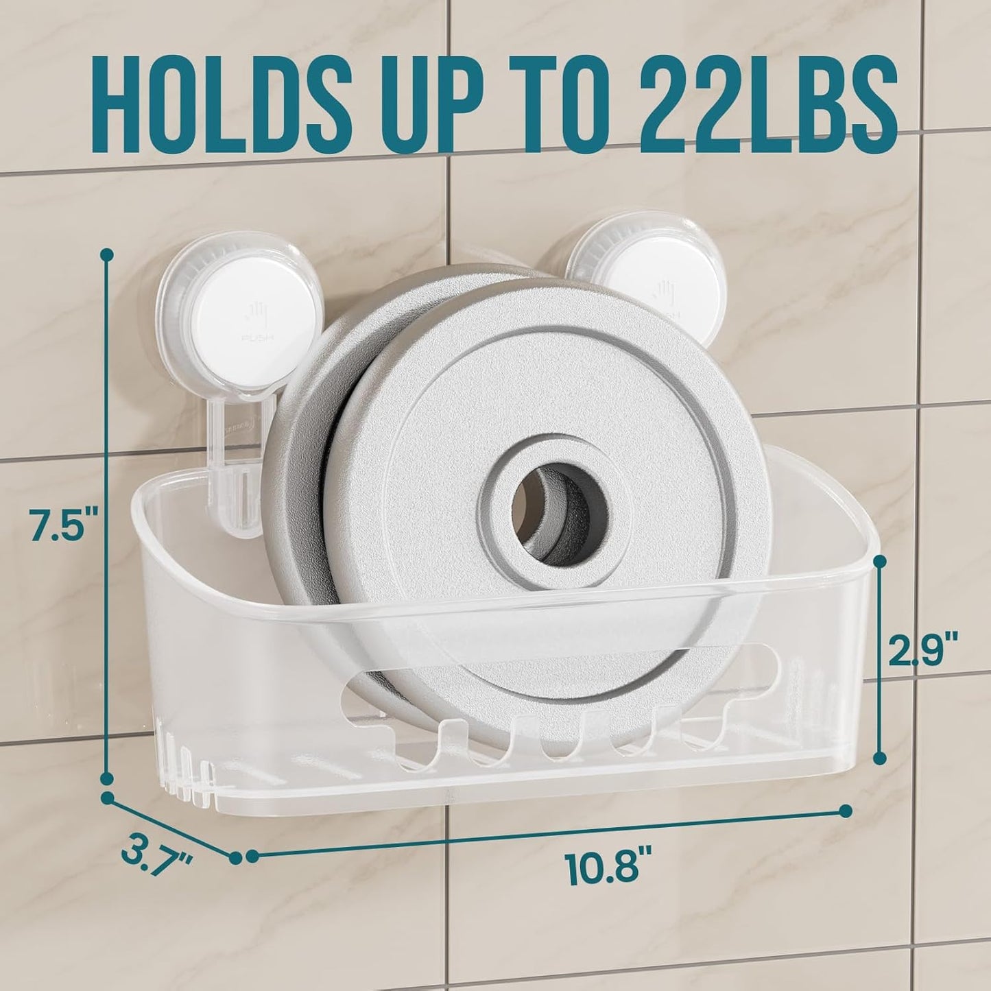 TAILI Shower Caddy Suction Cup 2 Pack, Heavy Duty Bathroom Organizer, Removable Shelves for Inside Shower, Shampoo, Waterproof Suction Plastic Storage for Bathroom Accessories Holder, Frosted Clear