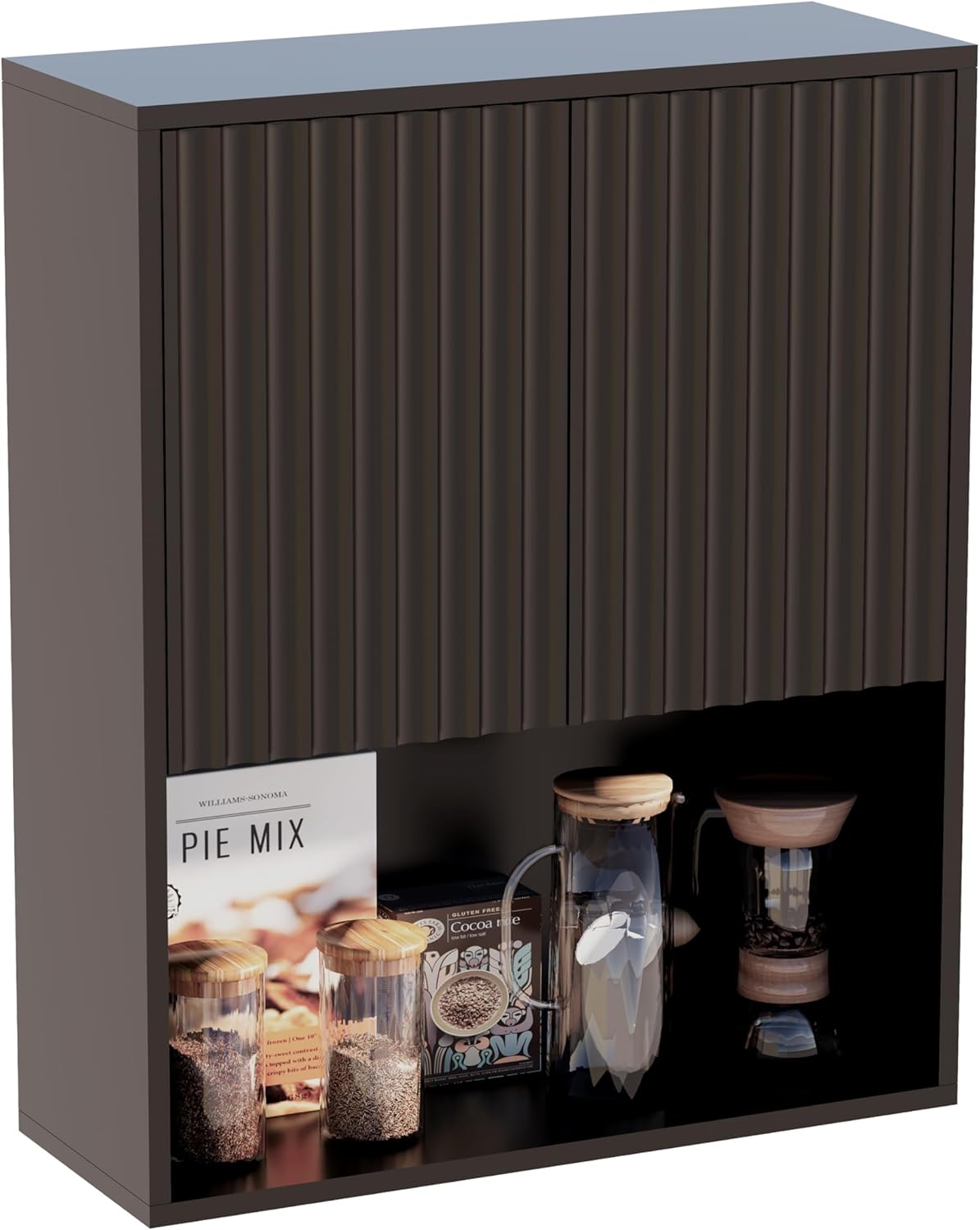 Fluted Bathroom Wall Cabinet,Medicine Cabinet with Adjustable Shelf,Over The Toilet Storage Cabinet for Laundry,Hanging Cabinet,Kitchen and Living Room Cabinets (Black)