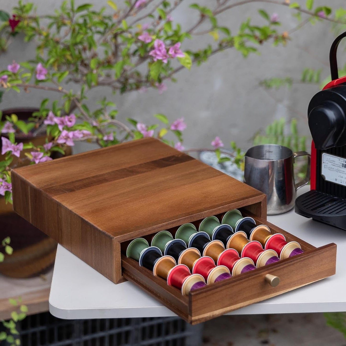 Acacia Wood Coffee Pod Drawers Compatible with Nespresso Original Line, Pods Holder, Organizer, Storage, Container, Tray, Capsule Cup Holder for Countertop, Porta Capsulas De Cafe, 40 Pods Capacity