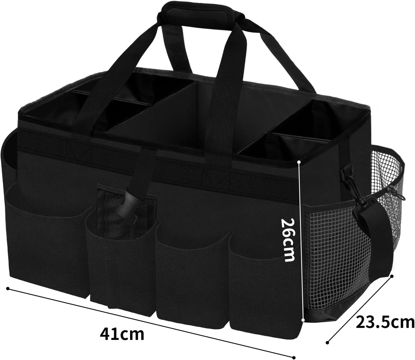 Kovshuiwe Wearable Cleaning Caddy Bag with 4 Foldable Dividers, Cleaning Supply Tote for Cleaning Supplies, Cleaning Organizer with Shoulder Strap and Side Handles for Cleaners