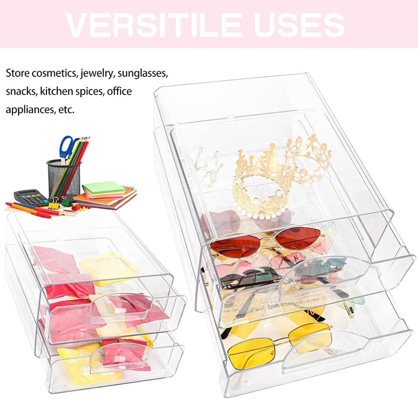 Clear Stackable Storage Drawers,Acrylic Makeup Drawer Organizer with 2 Drawers,Stackable Storage Bins for Skincare,Cosmetics,Beauty Supplies,for Vanity,Bathroom,Kitchen Countertop,Pantry Organization