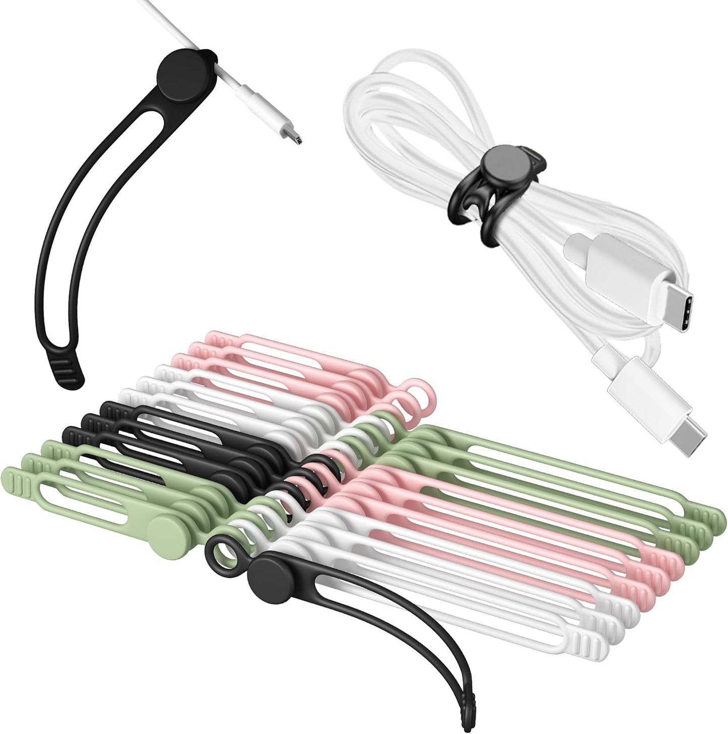 Nearockle Silicone Cable Ties Cord Organizer for Cable Management, 24Pcs 3" and 4.5" Reusable Cable Organizer Electronic Accessories for Home, Office, Kitchen, School, Travel (Multi)