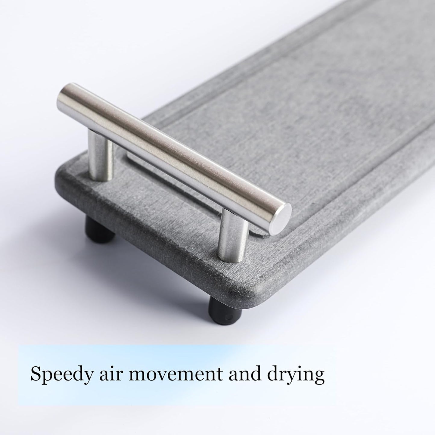 2PCS Quick Dry Stone Sink Tray, Water Absorbent Instant Drying Diatomite Tray for Sink, Instant Drying Stone, Kitchen Sink Caddy Bathroom Soap Dispenser (Dark Grey & Silver Handle, Small)