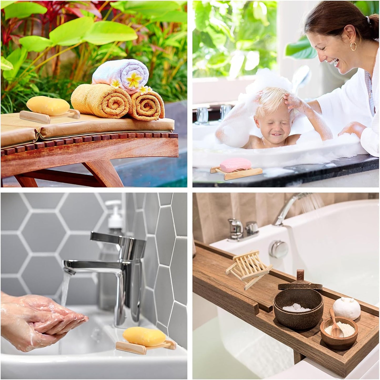 Sawysine 50 Pcs Bamboo Soap Holder Bulk Wood Soap Dish Bathroom Wooden Tray Saver Hand Craft Bathtub Self Draining Dish for Bar Kitchen, Gifts for Christmas, 2 Sizes(Wood Color)