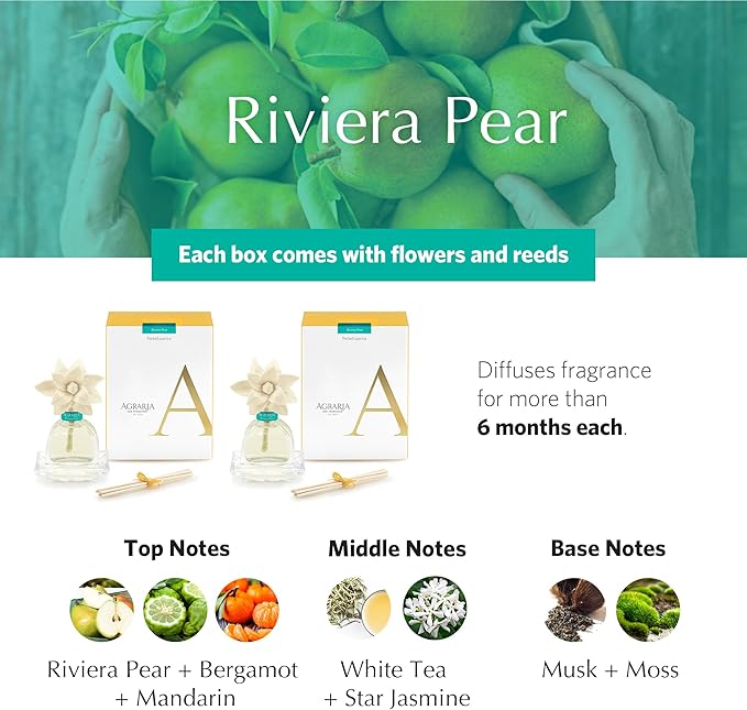 AGRARIA AirEssence & PetiteEssence Flower and Reed Diffuser Set, Luxury Home Fragrance Set, Scented Oil Reed Diffuser Gift for All Occasions