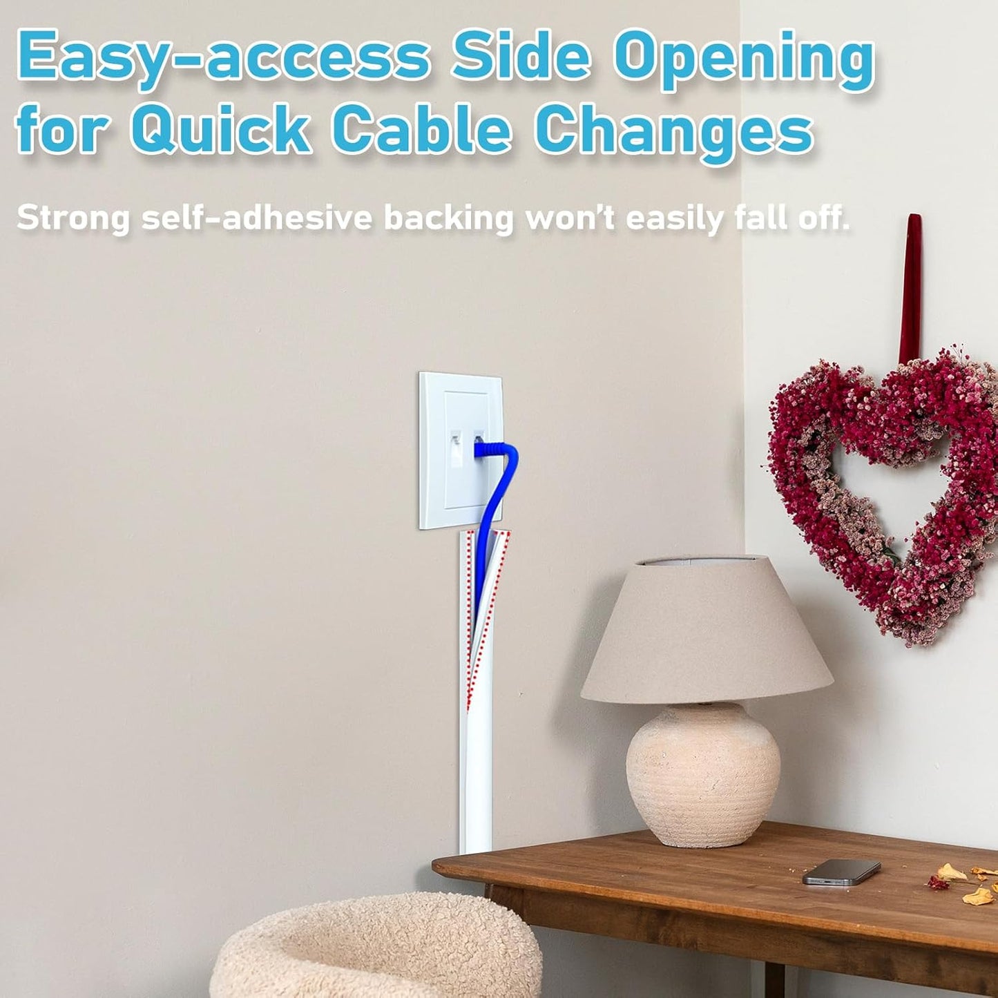 118" Wall Cord Hider, Self Adhesive Silicone Cord Covers for Wires On Wall, Cord Hider for Wall Mount TV, Flexible Cable Cover Raceway Kit for 1 Wire, White (0.59" W x 0.39" H)