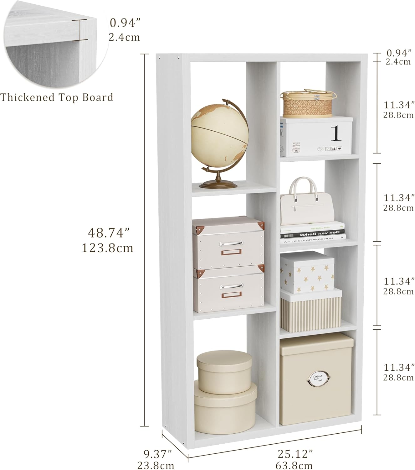 Cube Storage Organizer Bookcase, Decorative 11 inch Open Back Cubical Shelf with Thickened Border, Display Bookshelf for Living Room, Home Office, Sturdy Room (White, 7 Cube)