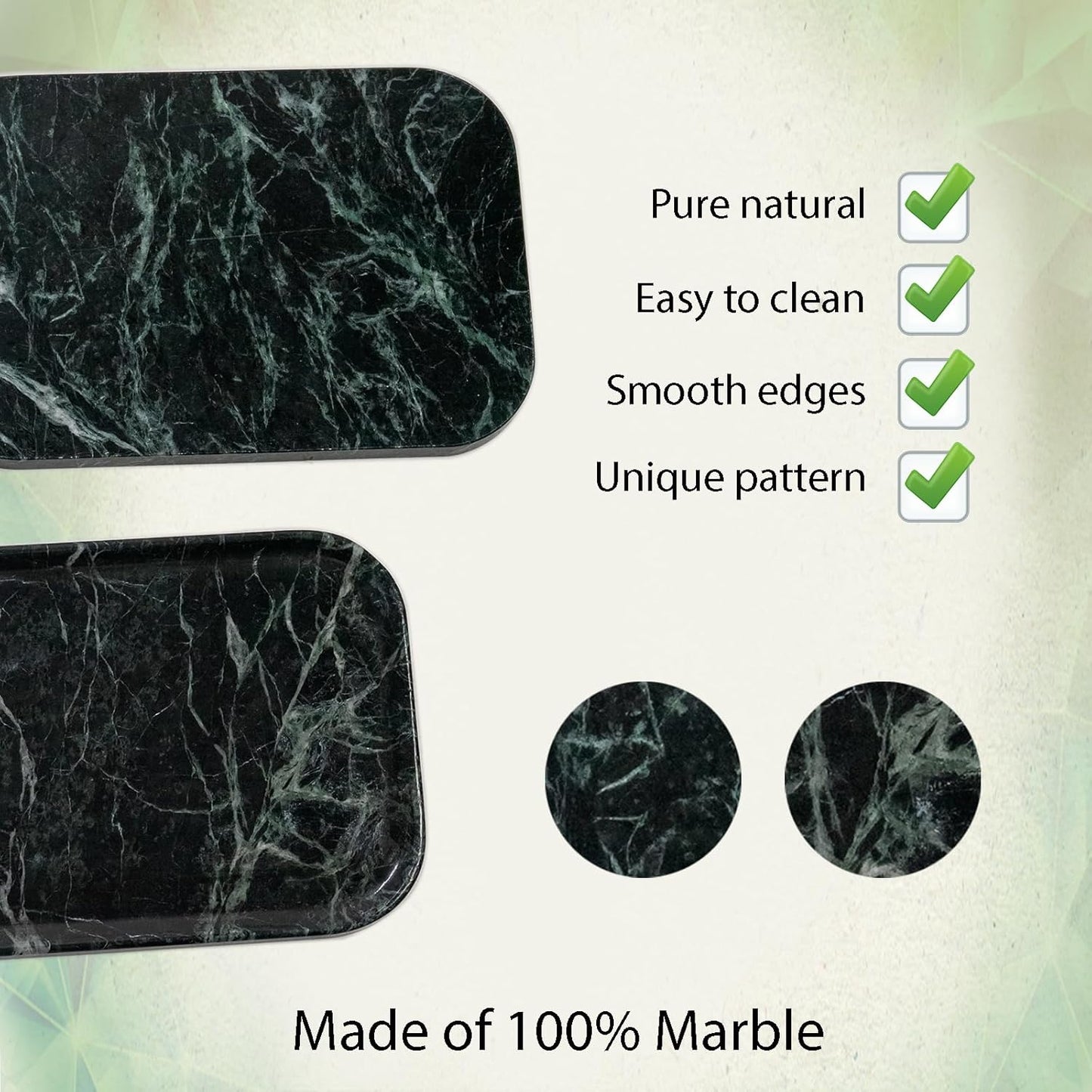 Natural Green Marble Tray 11.8"x7.8"x0.6" | Bathroom Vanity Organizer & Kitchen Countertop Decor | Waterproof Stone Tray for Jewelry, Perfume, Cosmetics Storage (Dark Green)