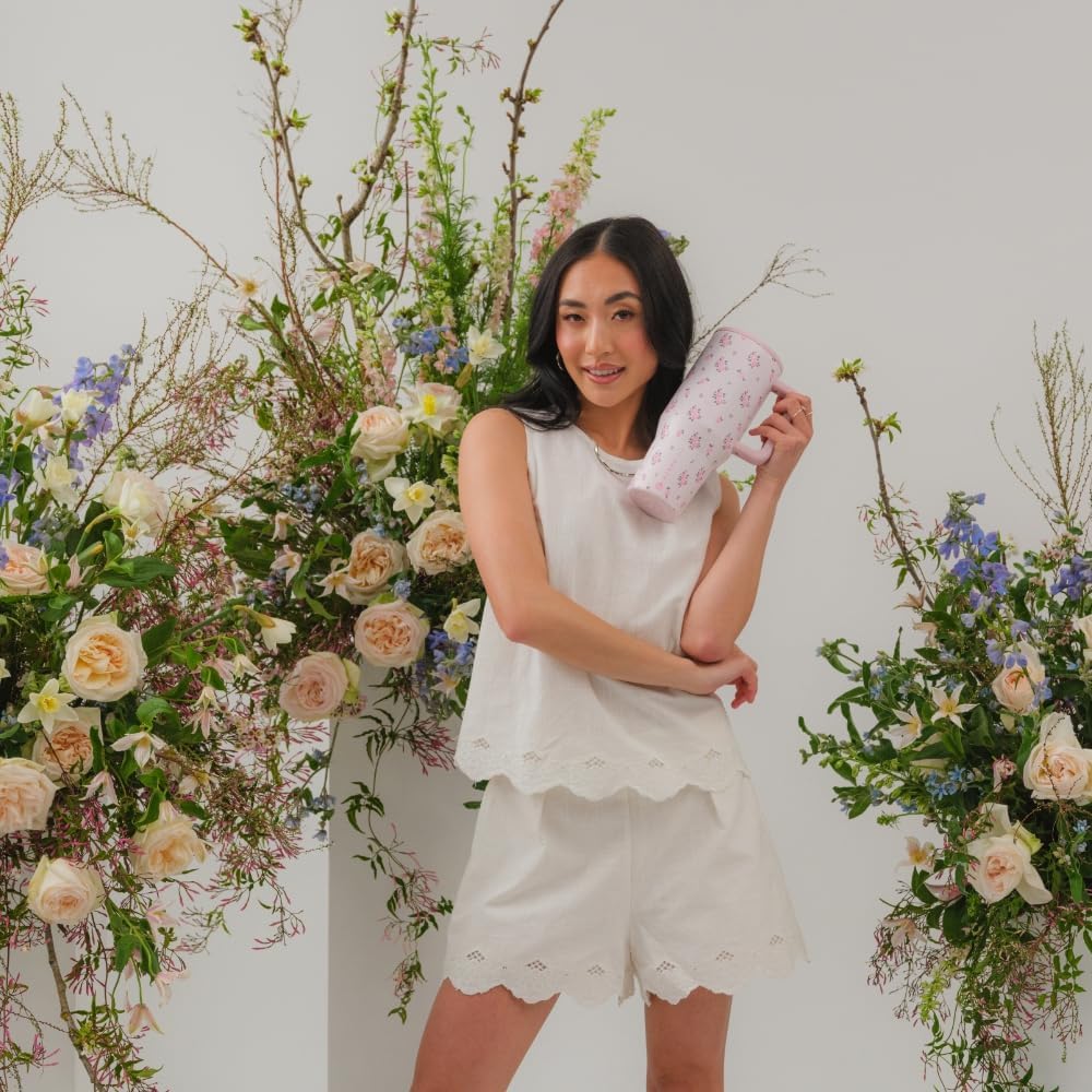 HydroJug Traveler - 32 oz Water Bottle with Handle & Flip Straw - Fits in Cup Holder, Leak Resistant Tumbler-Reusable Insulated Stainless Steel & Rubber Base - Gifts for Women & Men, Wildrose