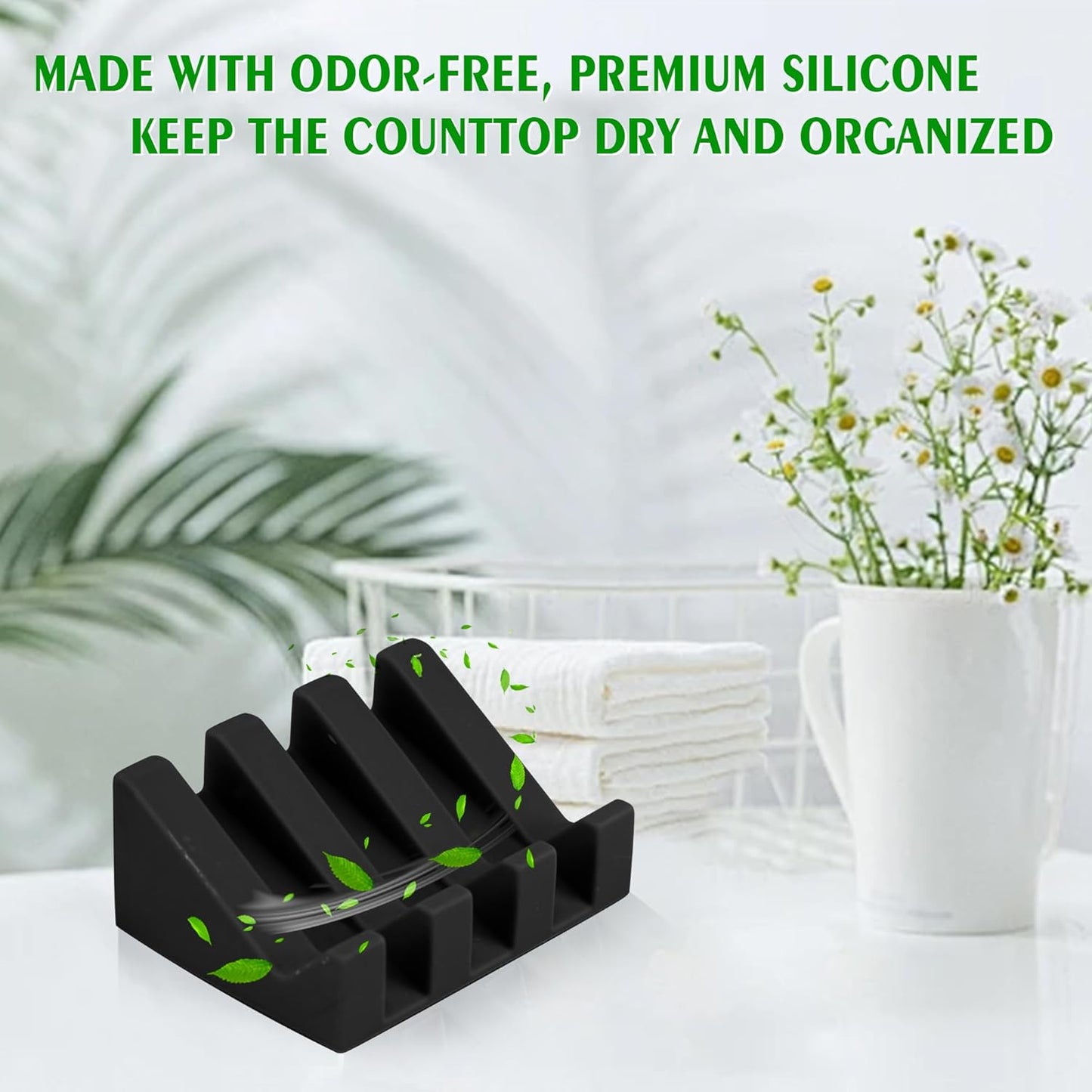 Self Draining Soap Dish Holder,Silicone Soap Dish,for Bathroom,Kitchen, Sponges，Can Extend Soap Life，Keep Soap Bars Dry and Easy Cleaning (1, Black)