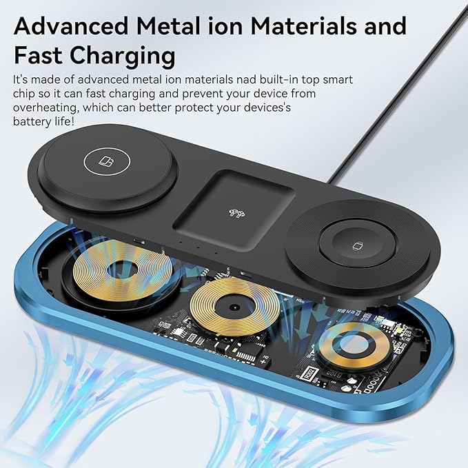 3 in 1 Fast Wireless Charger Stand for iPhone, Foldable Travel Charging Station for Magsafe for iPhone 17/Air/16/15/14/13/12 Series, Apple Watch Series, AirPods pro/2/3/4, 2025 Christ mas Gifts (Blue)