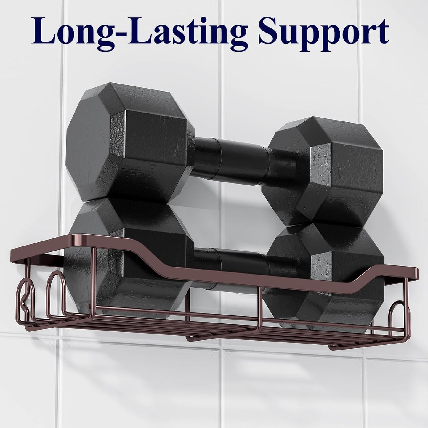 Kitsure Shower Caddy Large - Adhesive Shower Organizer, Stainless Steel Shelf for Inside Shower, No Drill Bathroom Organizers and Storage, Home Decor Accessories, 2 Pack, Brown