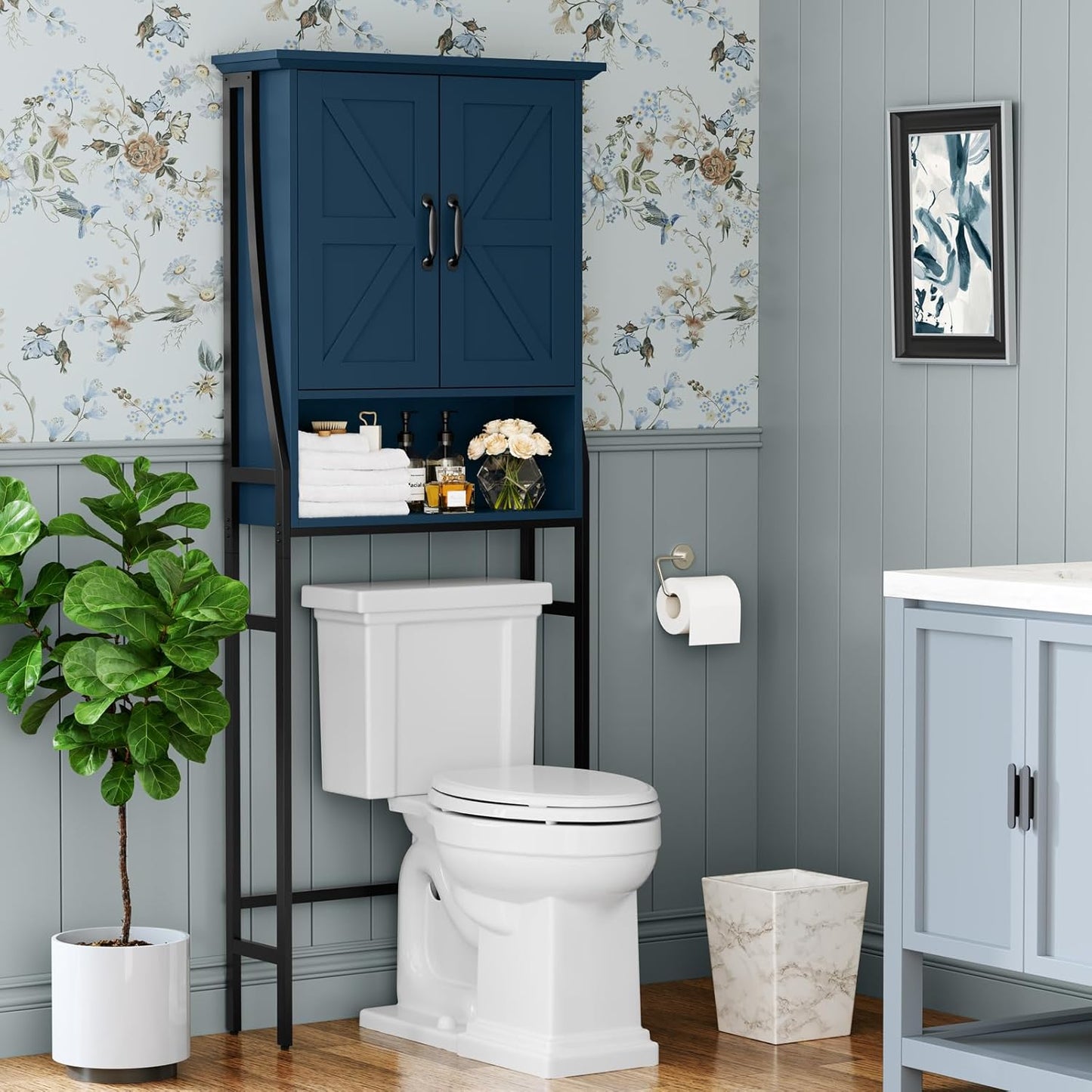 Over The Toilet Storage Cabinet, Over Toilet Bathroom Organizer with Doors Above Toilet Storage Cabinet Spacesaver Rack Behind Toilet Bathroom Organizer Over The Toilet Storage (Ultramarine)