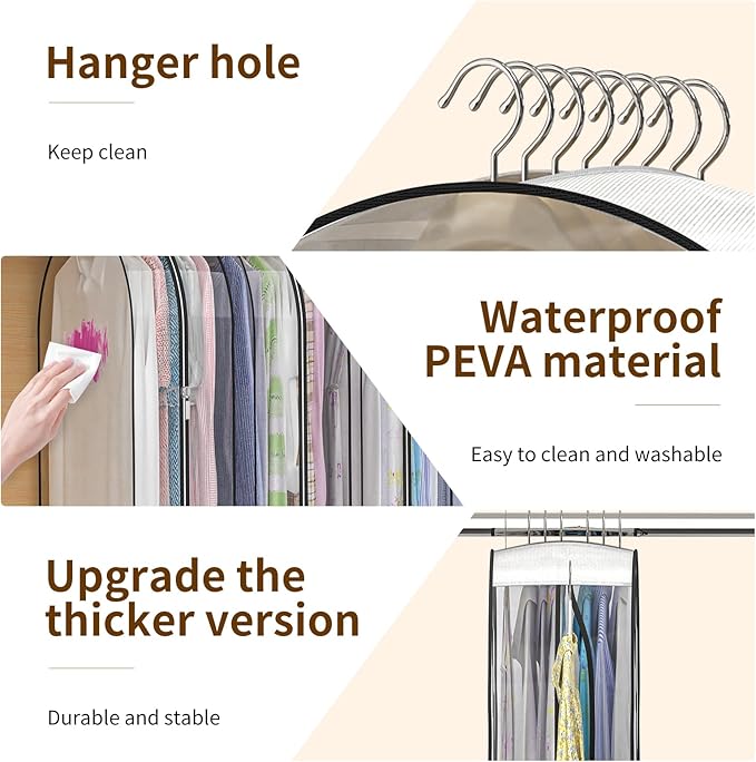 Upgraded Thickened Clear Garment Bags for Hanging Clothes 4 Packs, 10“ Gusseted Clothes Hanging Storage Bags for Closet, Shirts, Coats, Dresses (32 inch)