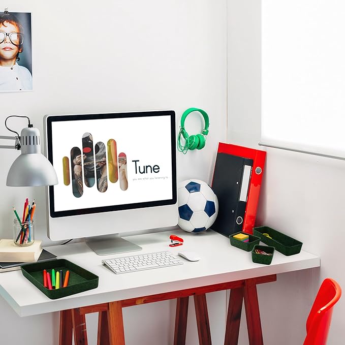 Welaxy Desk drawer organizer bins shallow trays felt storage desktop box for jewelry watches office supplies makeup small key holder minimalism 8-piece (Forest Green)