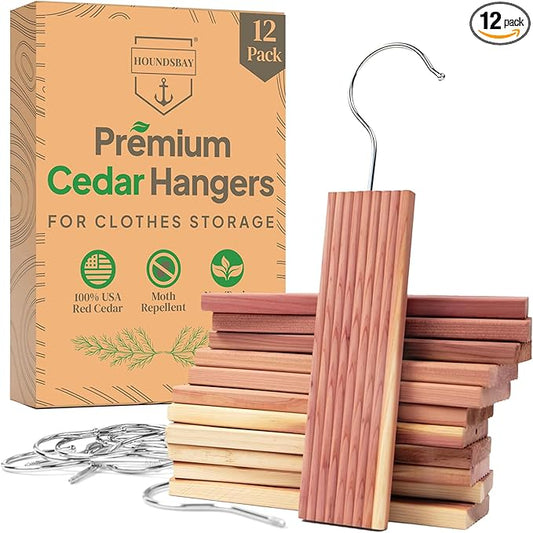 12 Hanging Cedar Blocks for Clothes Storage -Cedar Hangers for Closet - Cedar Chips for Closets and Drawers - Hanging for Protecting Clothes Closet - Cedar Hanger & Balls for Clothes