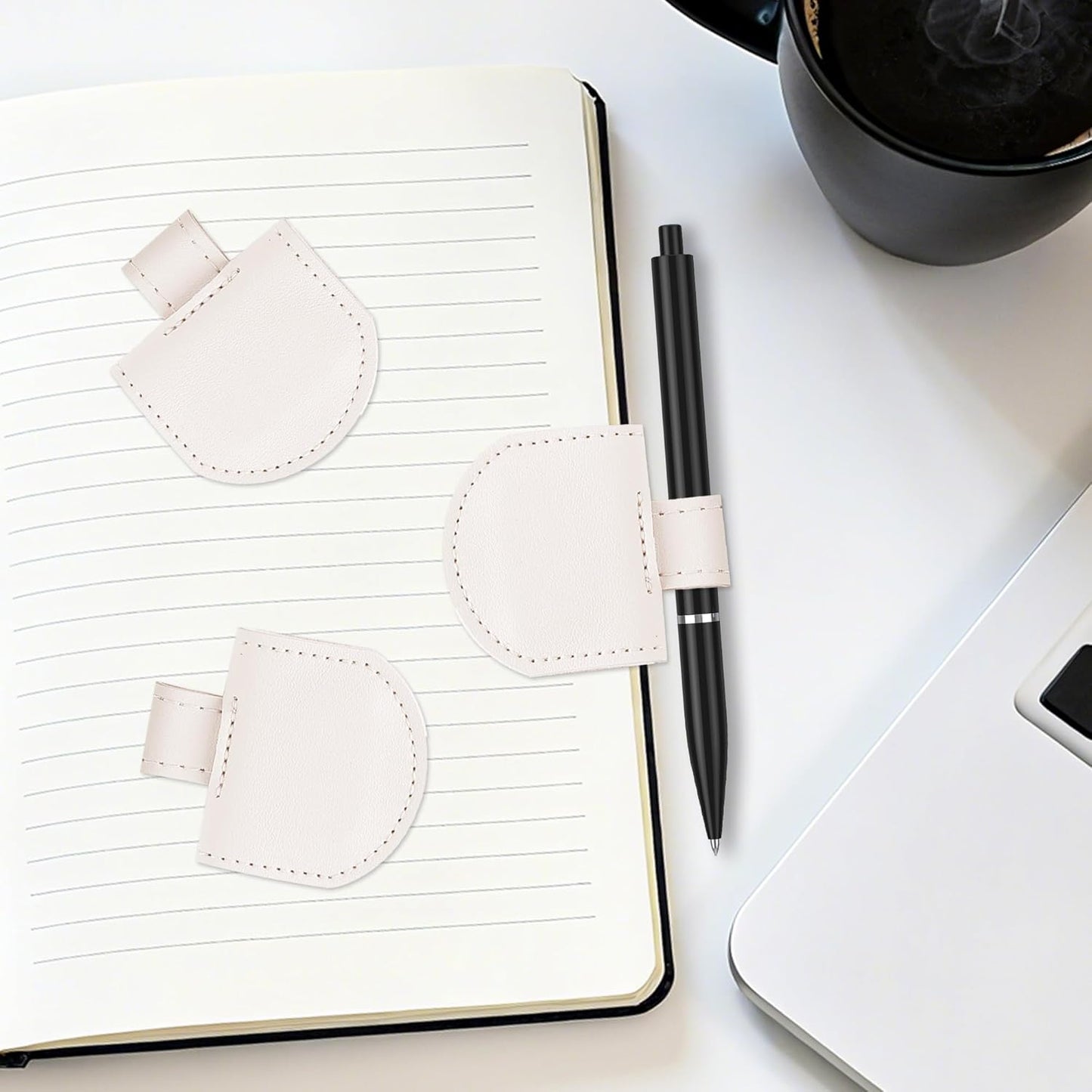 Magnetic Pen Loop Holder, Pencil Holder for Notebooks, Journals, Calendars, PU Leather 3 Pack