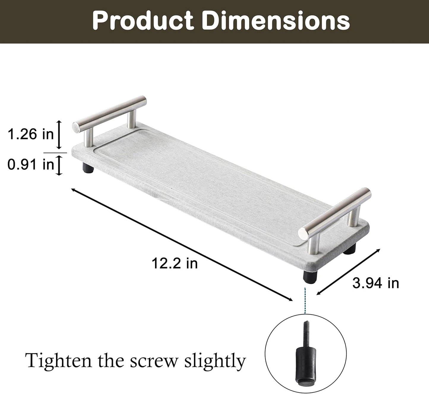2PCS Instant Stone Drying Tray for Bathroom Kitchen, Bathroom Counter Decoration, Quick Dry Stone Sink Tray, Fast Drying Sink Caddy, Water Absorbing Sink Caddy (Light Grey & Silver Handle, Small)