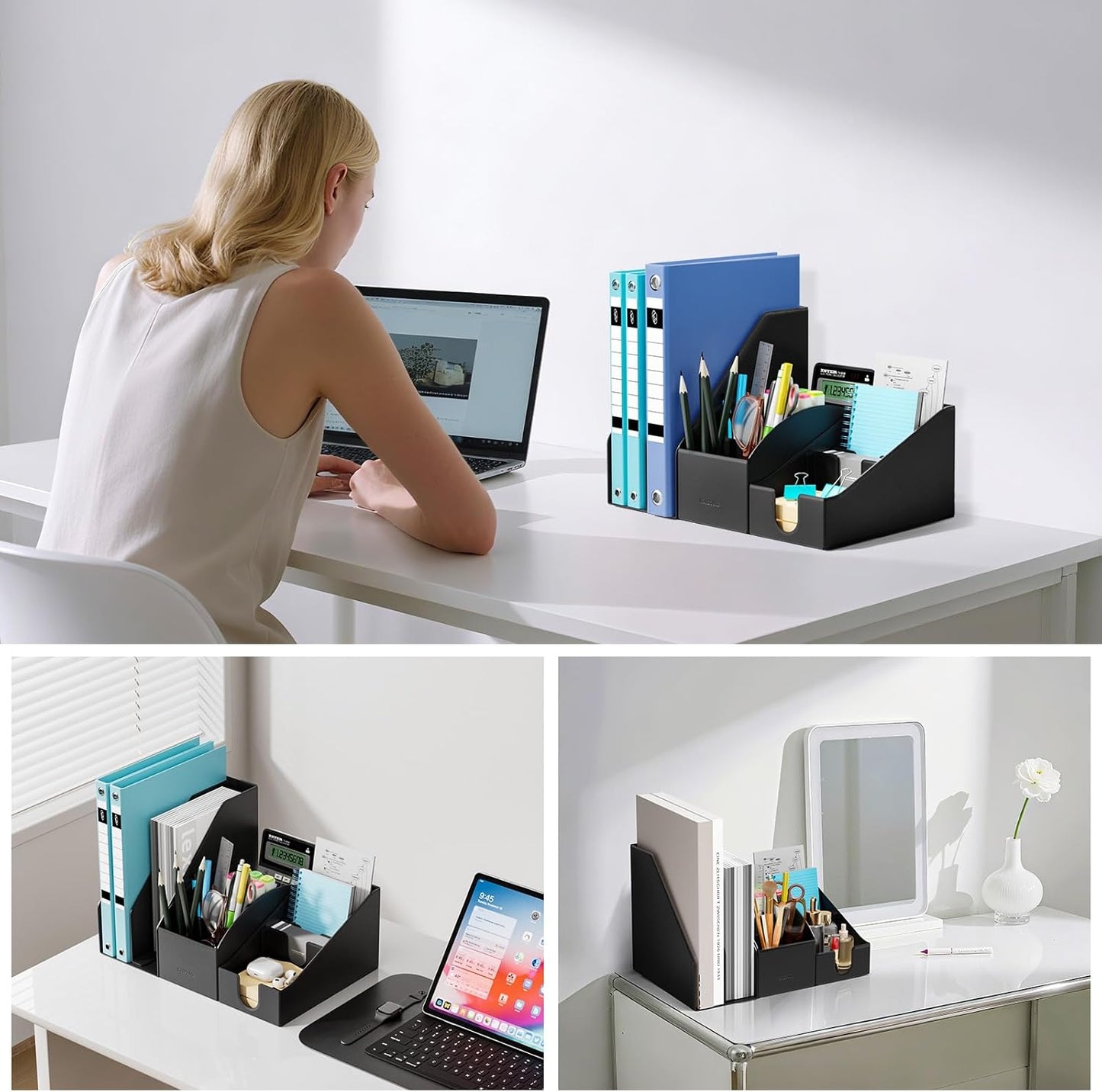 Magnetic Desk Organizer Set - Multifunctional PU Leather Desktop Storage with File Holder, 5-Tier Storage Box, Card and Sticky Note Slots, Office Supplies Accessories for Desk & Workspace