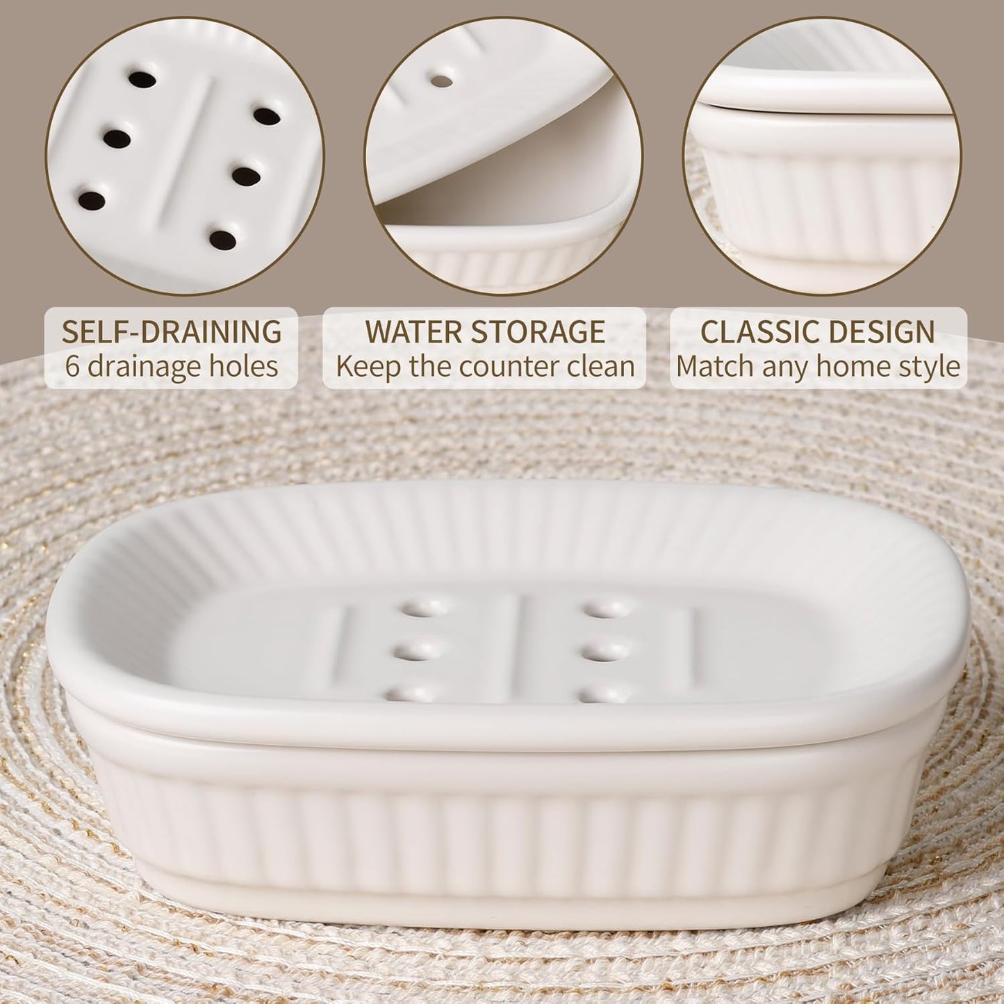 White Bathroom Accessory Set 5PCS, Ceramic Bathroom Accessories Set, Classic Design Bathroom Accessories Sets Complete, Home Apartment Modern Bathroom Decor Vanity Countertop, ANTIS'S HOME