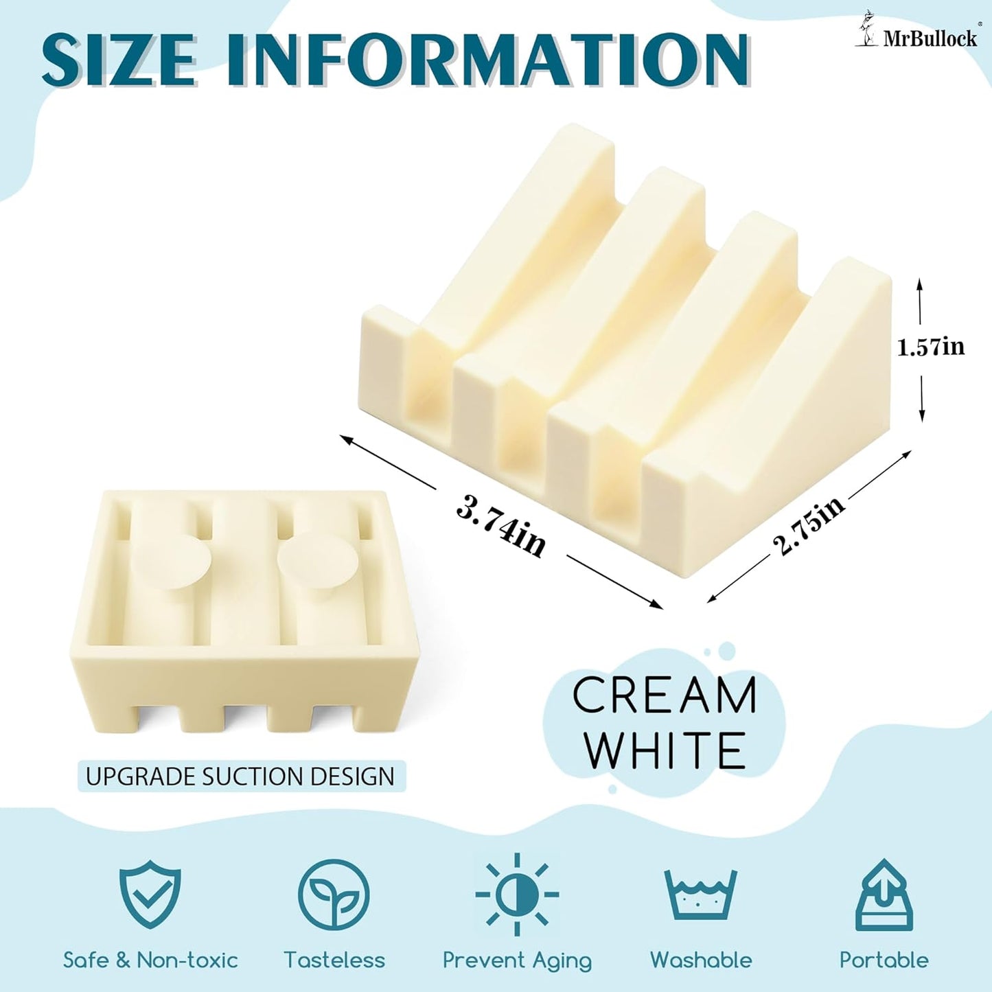 Silicone Soap Dish with Drain, Upgrade Double Suction Cups at The Bottom for Anti-Slip and Stability, Soap Dish Shower Waterfall Bar Soap Holder Tray with Drain Soap Holder (1, CreamWhite)