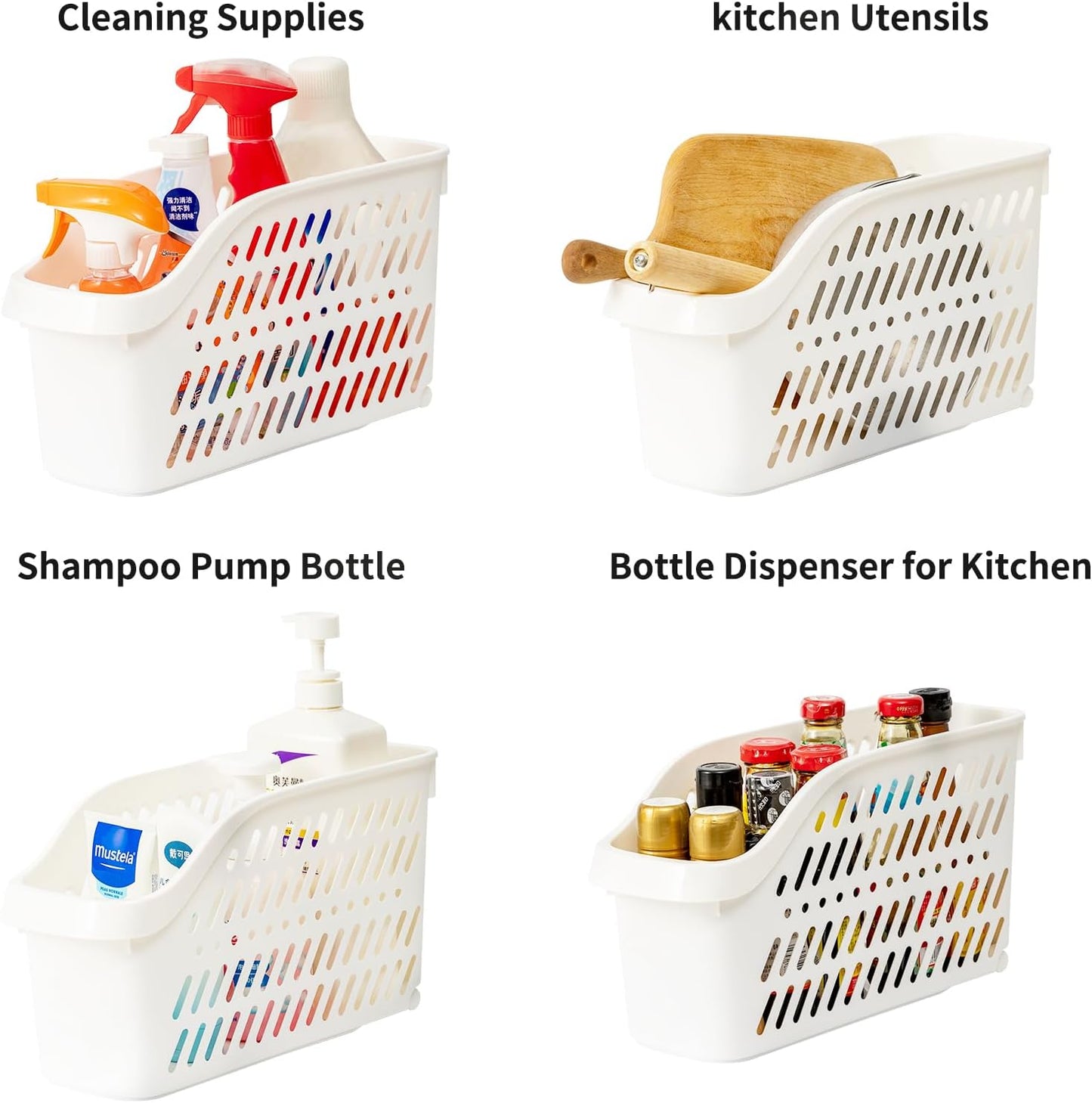 3 Pack Under Sink Organizer with Wheels Pull Out Kitchen Bathroom Cabinet Organizers and Storage Multi-purpose Plastic Organizer Baskets for Cleaning Supplies, Bottles