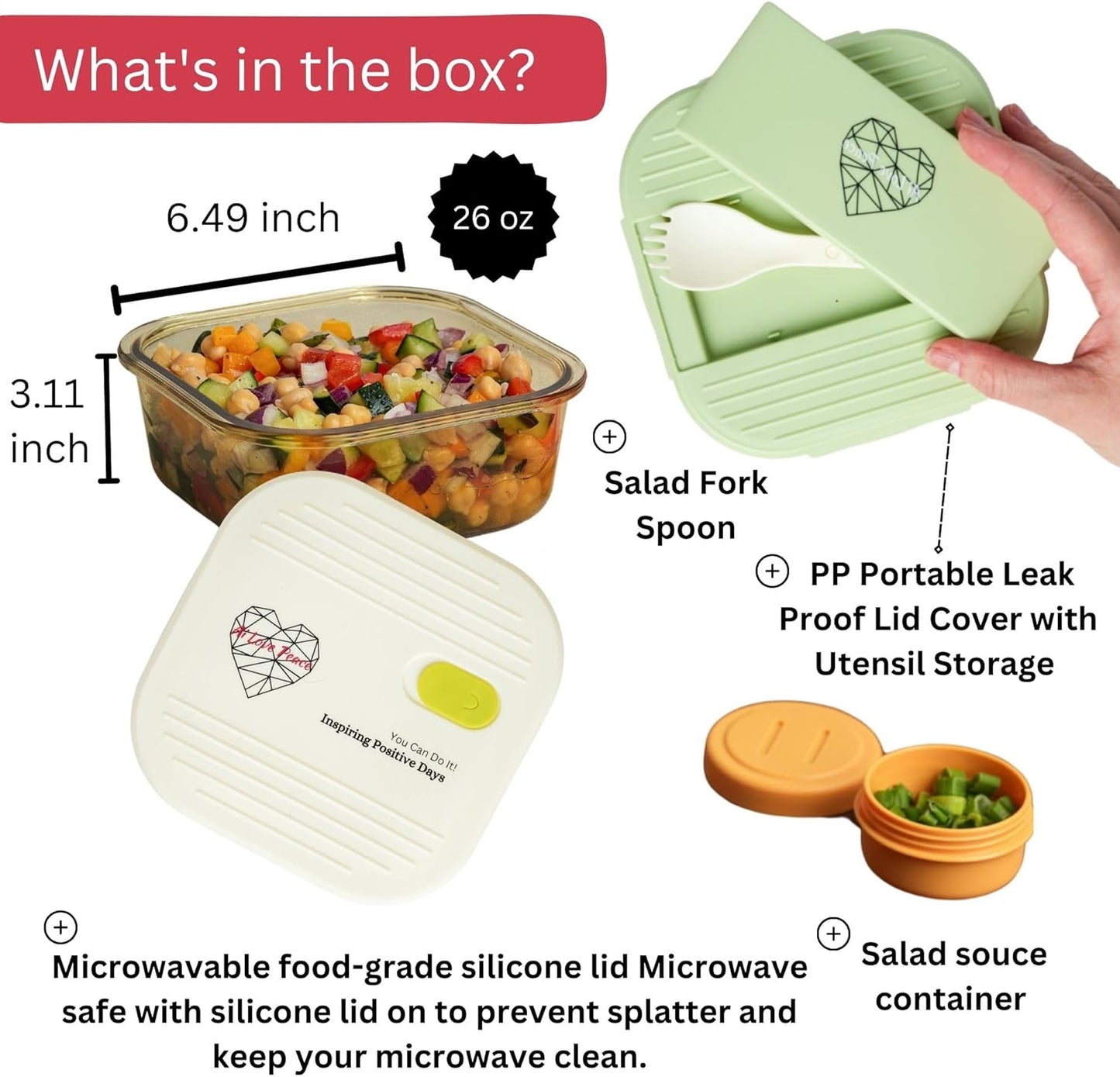 Ai Love Peace Soup Container with Dual Lids,26 oz Borosilicate Glass Lunch Box | Leakproof Lid+ Microwave &Safe Freezer Lid, Stackable,Glass Meal Prep Food Storage,Perfect for Work & Soup Lovers Gift.