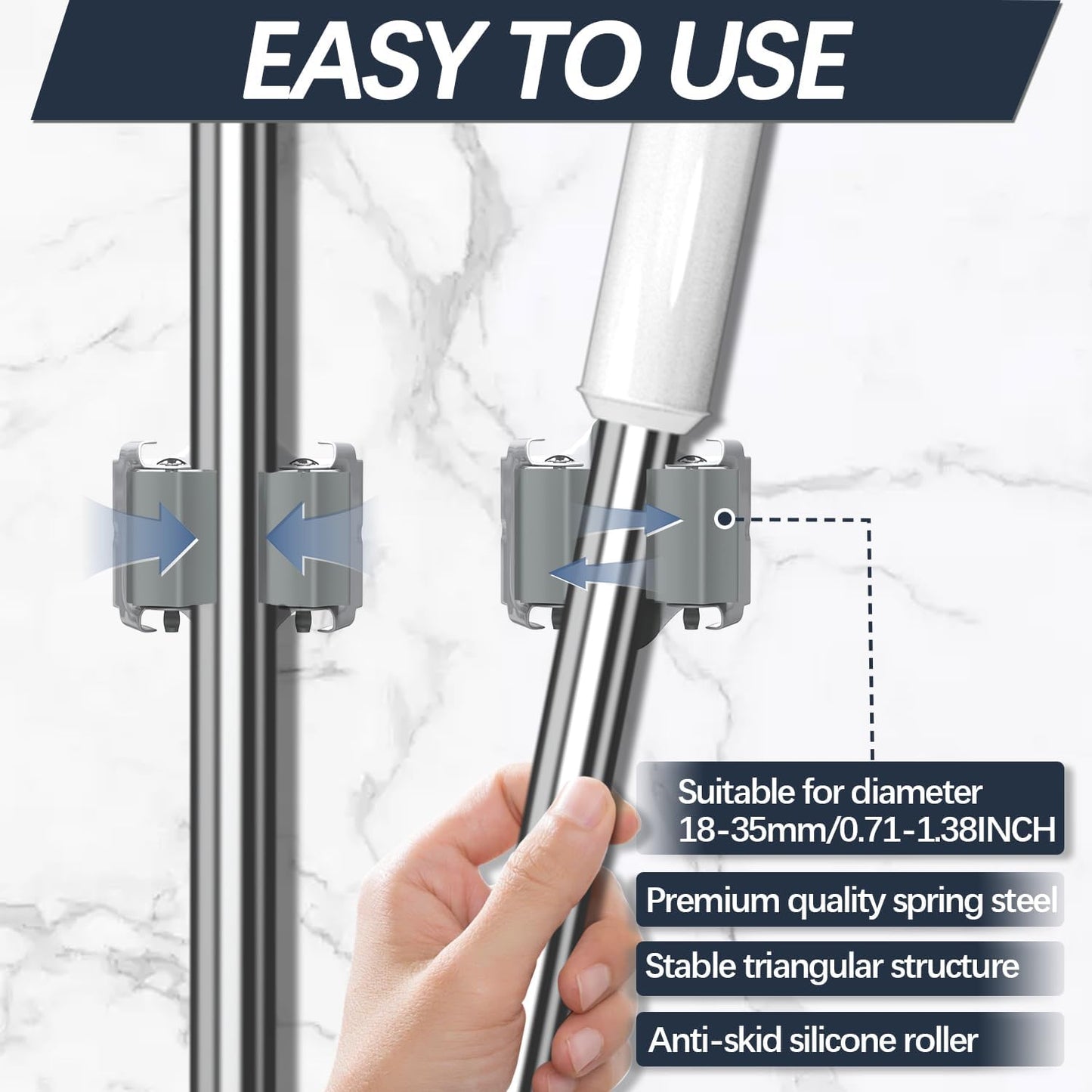 3-H 12 Pack Mop and Broom Holder Big Size Hanging 1 KG Extra,Broom Hanger Wall Mount for Hanging and Organizing Shove Rake Yard Tools in Shed Kitchen Laundry Room Bathroom Garden(grey)