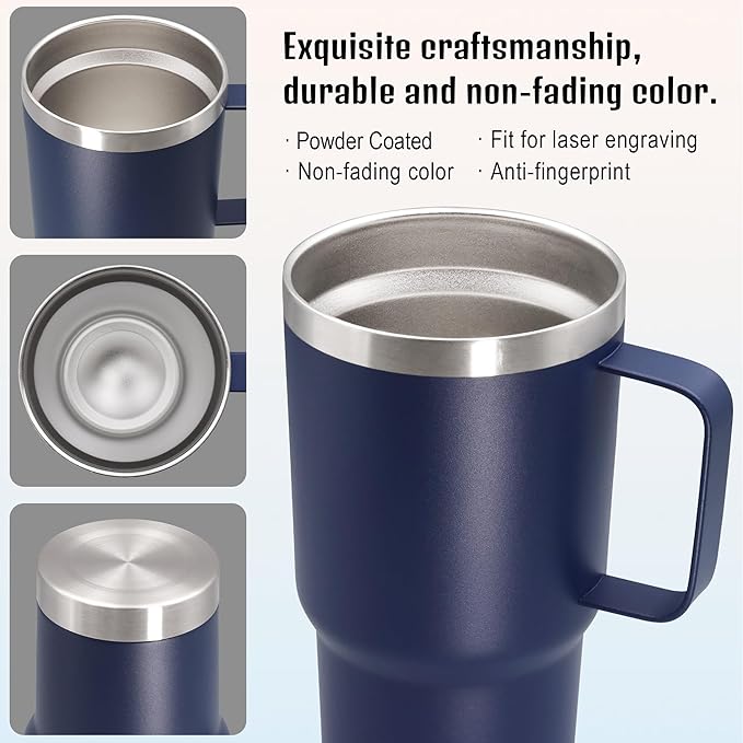 20 oz Tumbler with Handle and Lid, Stainless Steel Tumbler Insulated Travel Coffee Mug, Spill Proof Double Wall Vacuum Tumbler Cup Keep Drink Hot & Cold, Navy, 6 Pack