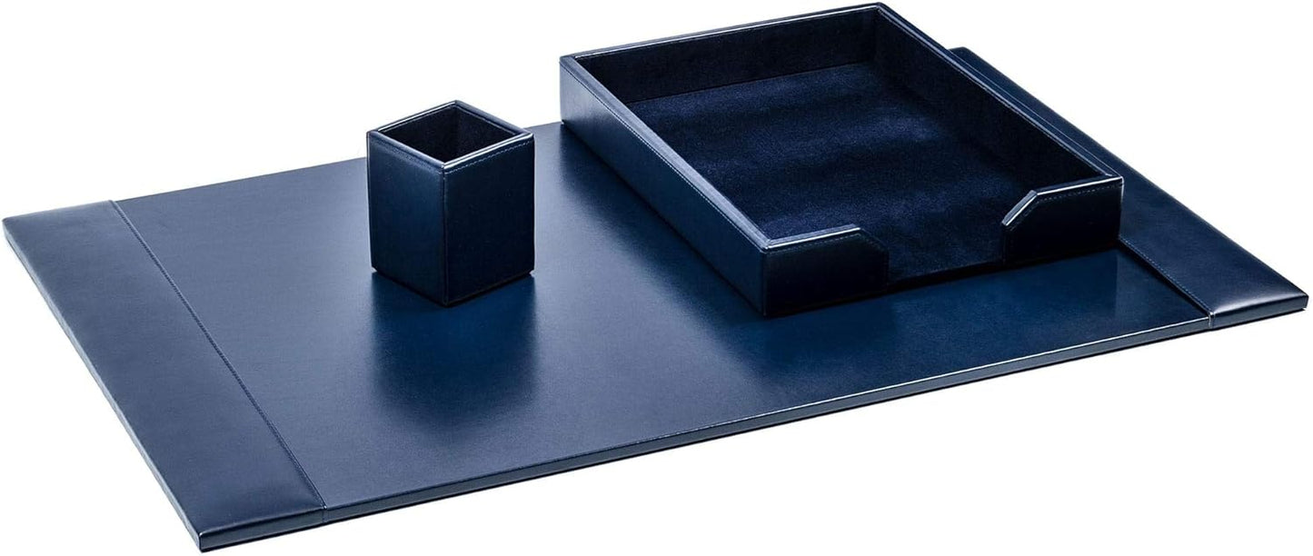 DACASSO Bonded Leather Desk Set - Luxury Leather Desk Pad & Desk Organization Essentials (Navy Blue, 3 Piece)