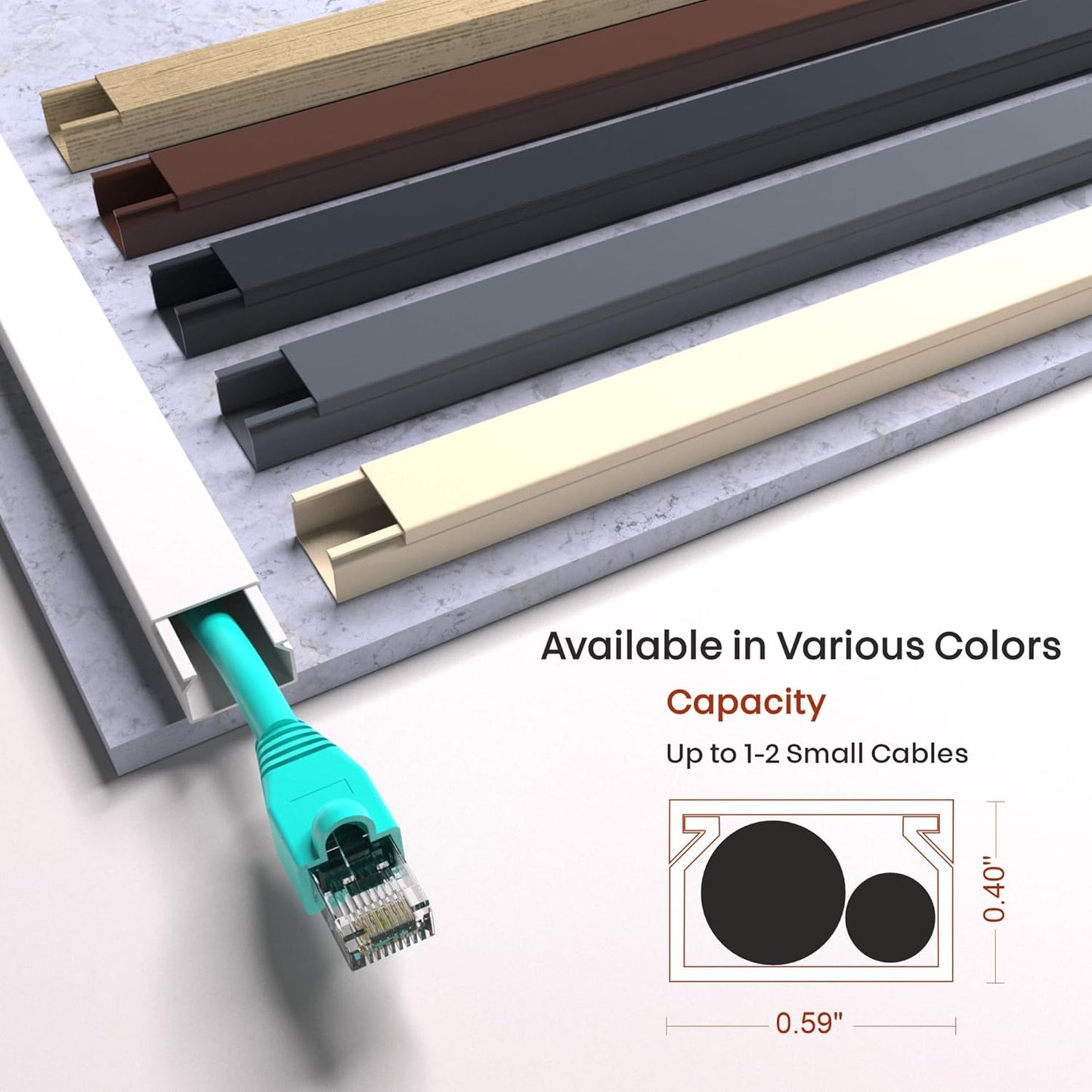 157in Cord Hider for 1-2 Wire, Self Adhesive One-Cord Channel Cable Concealer, Paintable Cable Covers for TV Cords on Wall, Cable Raceway Kit for Extension Cord, Ethernet Cables, Speaker Wires